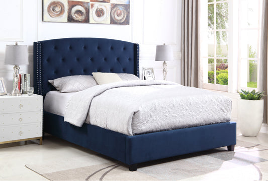 Roundhill Furniture Summit Wingback Tufted Velvet Upholstered Bed, Blue