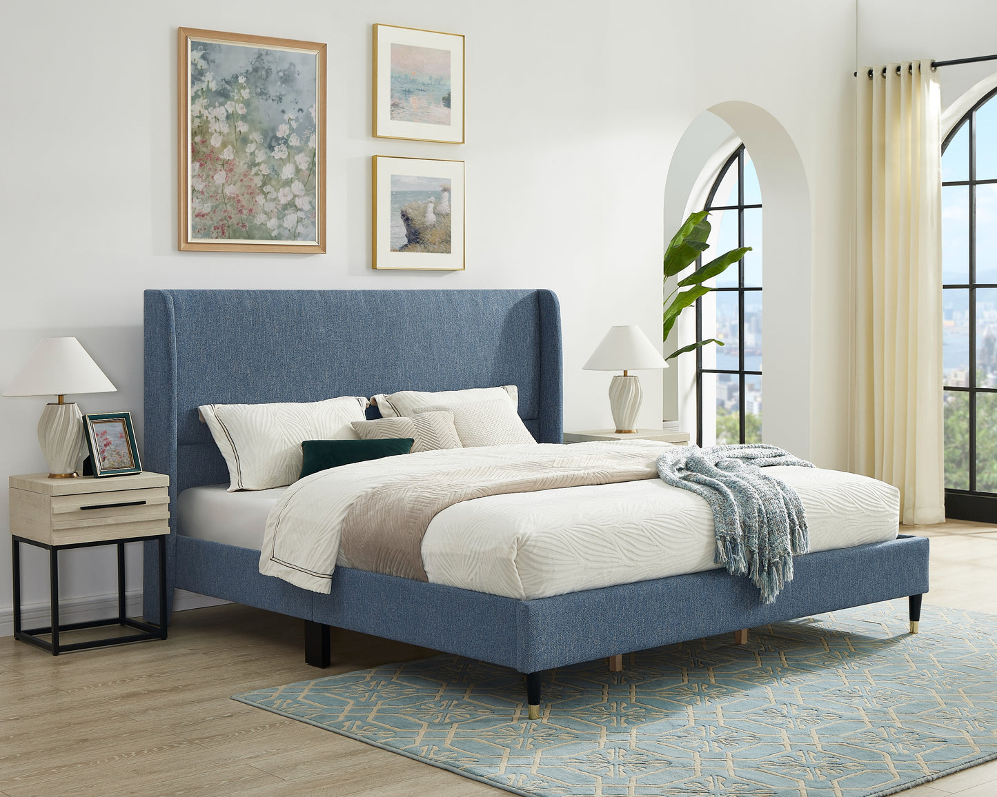 Roundhill Furniture Rozitta Upholstered Wingback Platform Bed