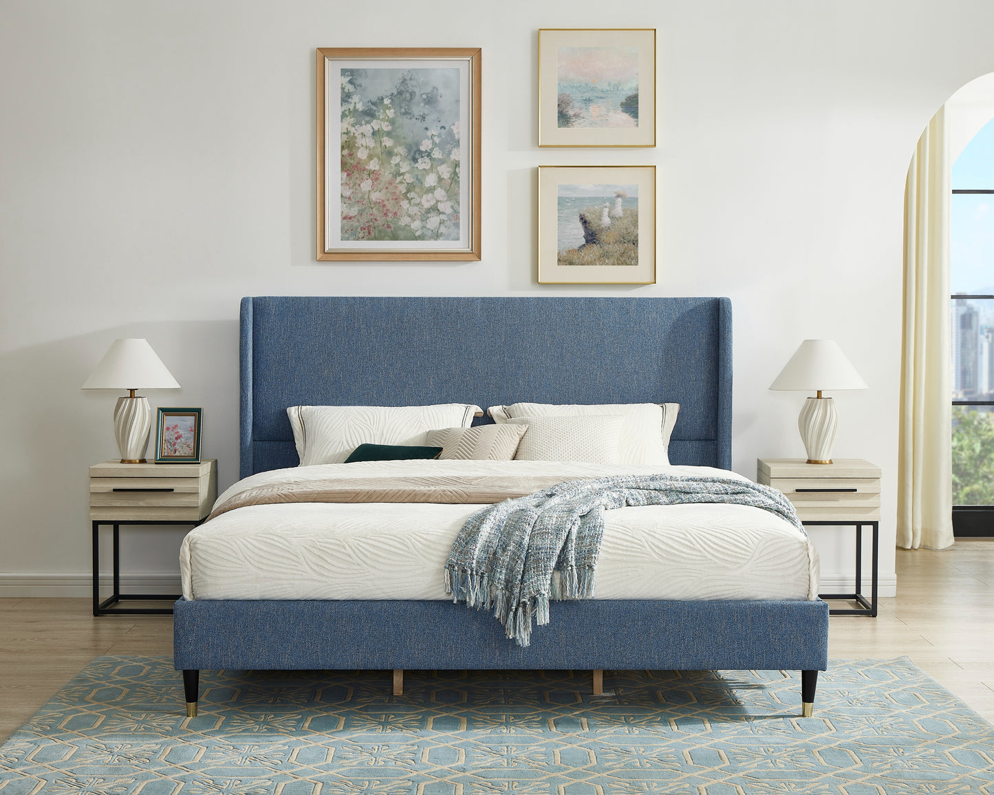 Roundhill Furniture Rozitta Upholstered Wingback Platform Bed