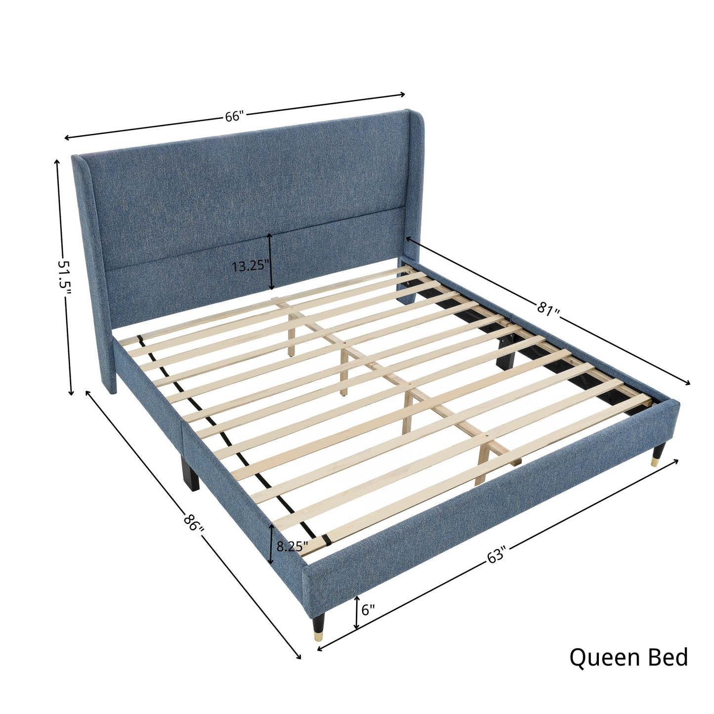 Roundhill Furniture Arles 3-Piece Upholstered Bedroom Set, Wingback Platform Bed with Two Nightstands