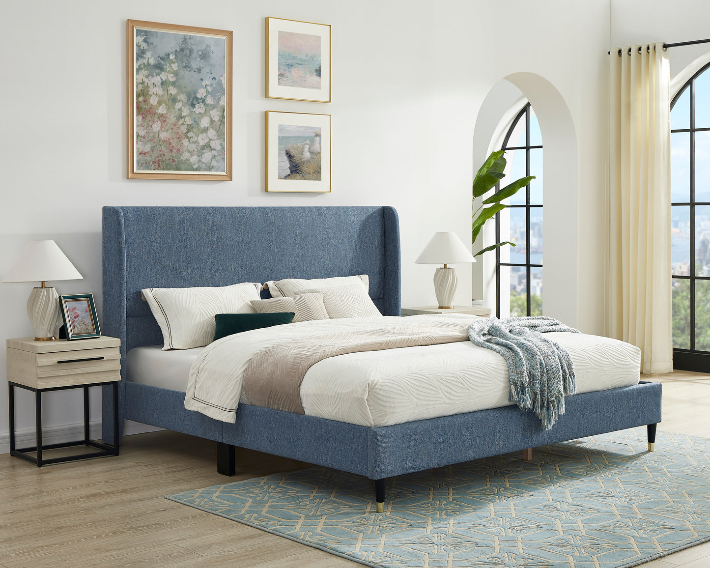 Roundhill Furniture Rozitta Upholstered Wingback Platform Bed