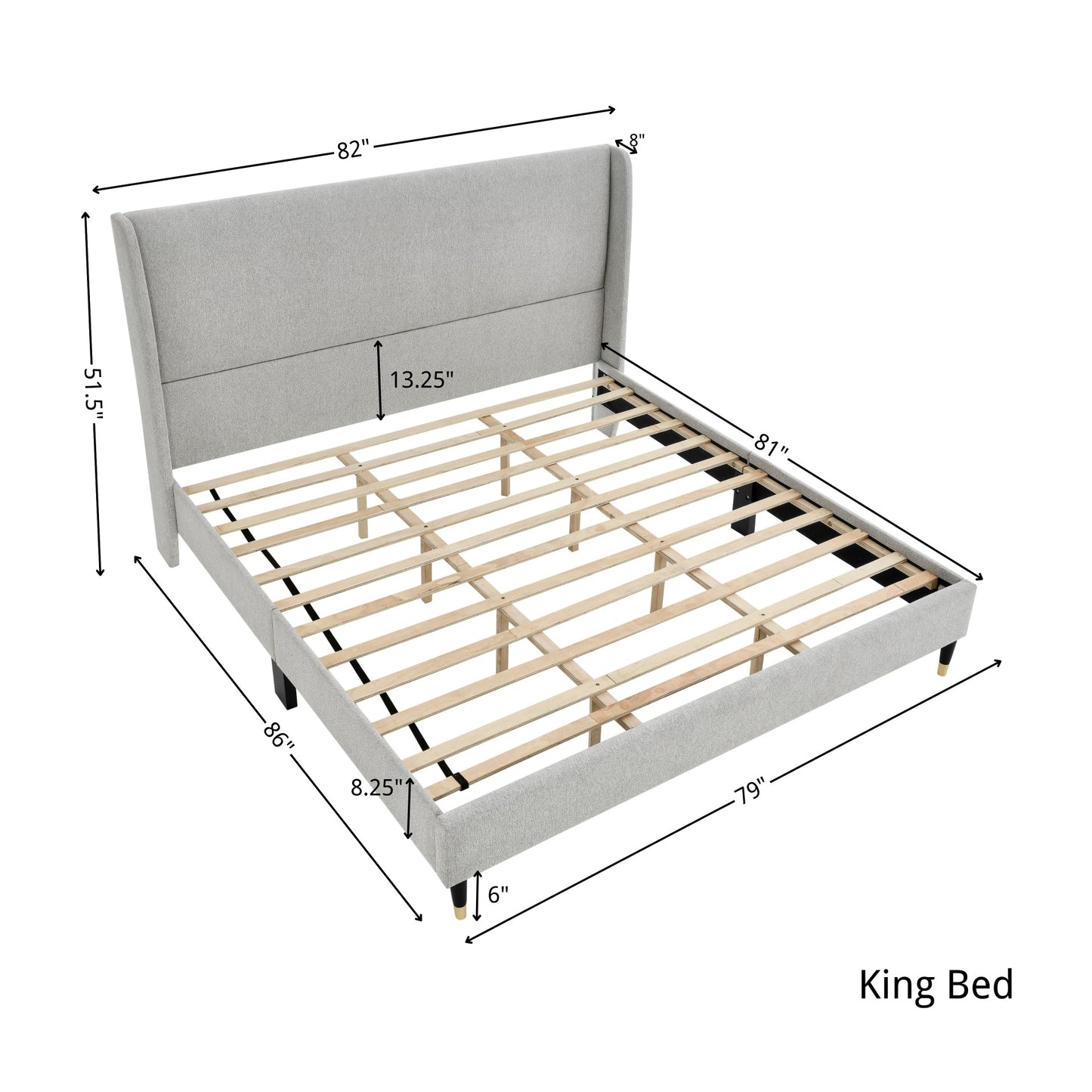 Roundhill Furniture Arles 3-Piece Upholstered Bedroom Set, Wingback Platform Bed with Two Nightstands