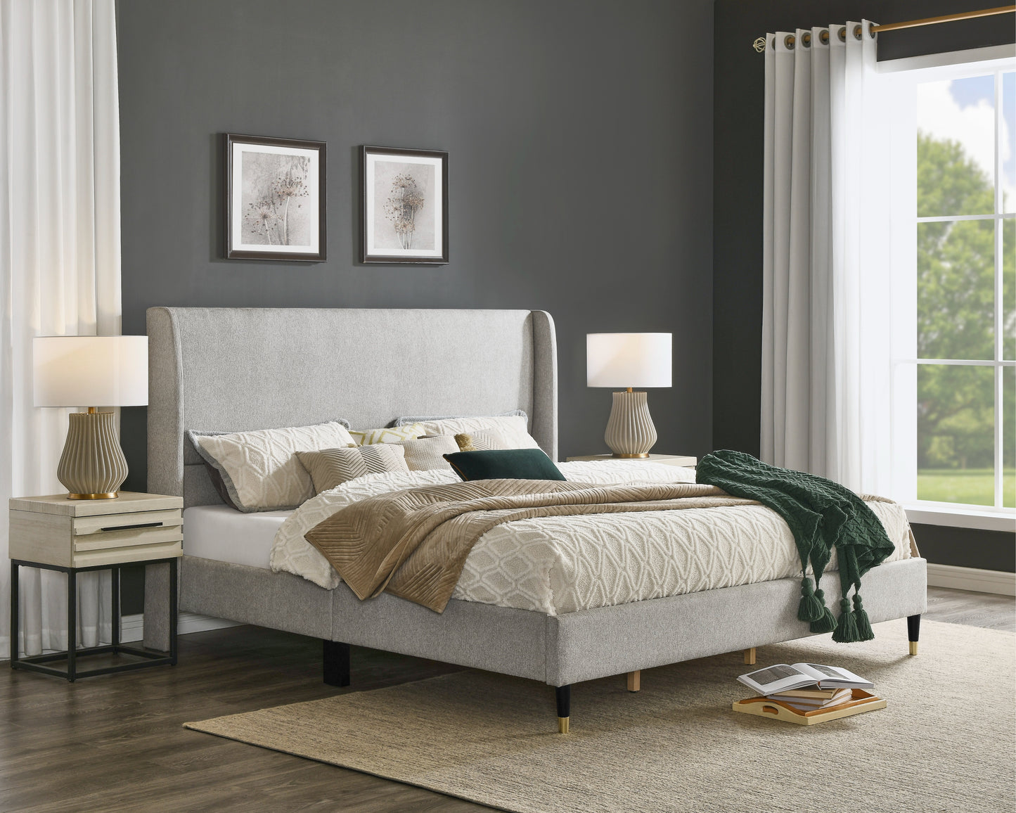 Roundhill Furniture Rozitta Upholstered Wingback Platform Bed