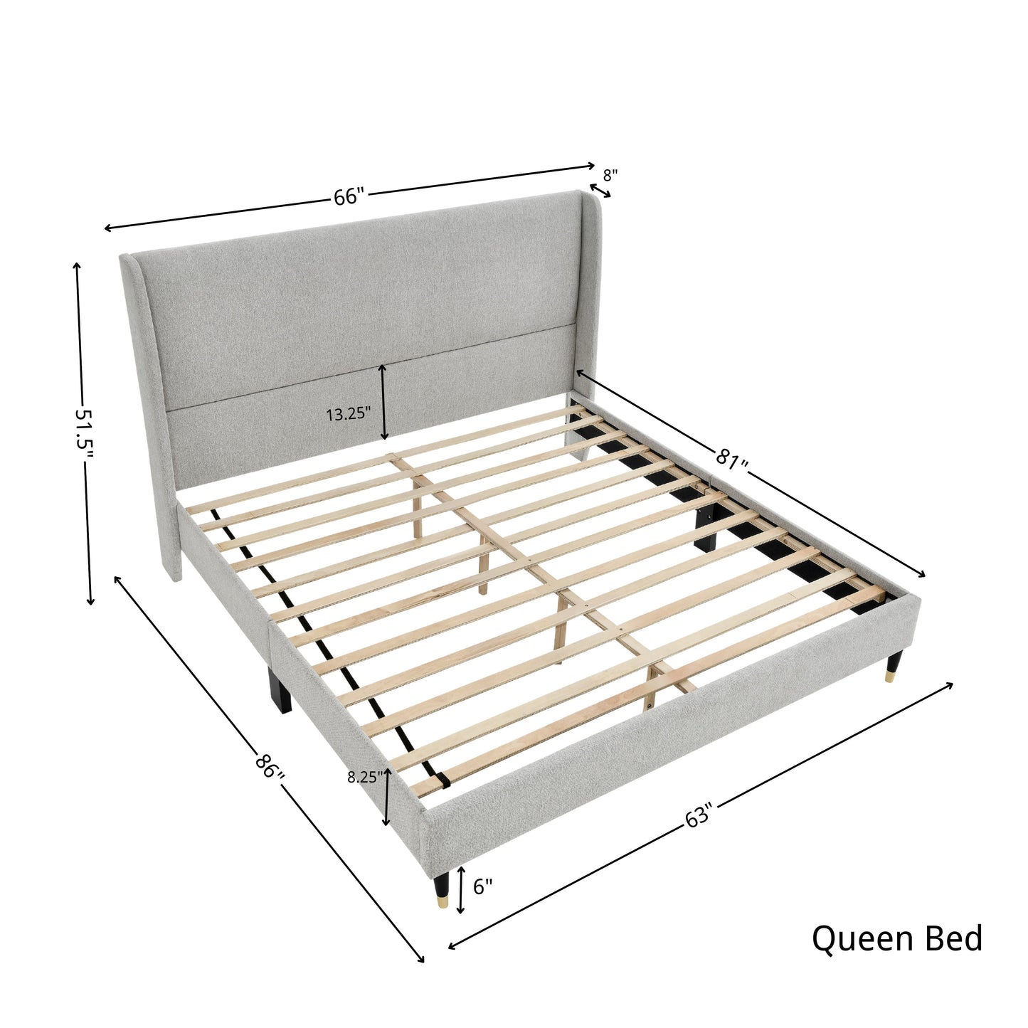 Arles 3-Piece Upholstered Bedroom Set, Wingback Platform Bed with Two Nightstands