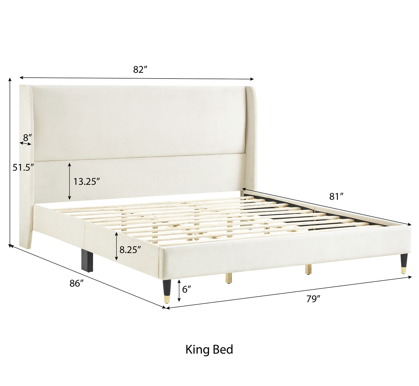 Roundhill Furniture Arles 3-Piece Upholstered Bedroom Set, Wingback Platform Bed with Two Nightstands