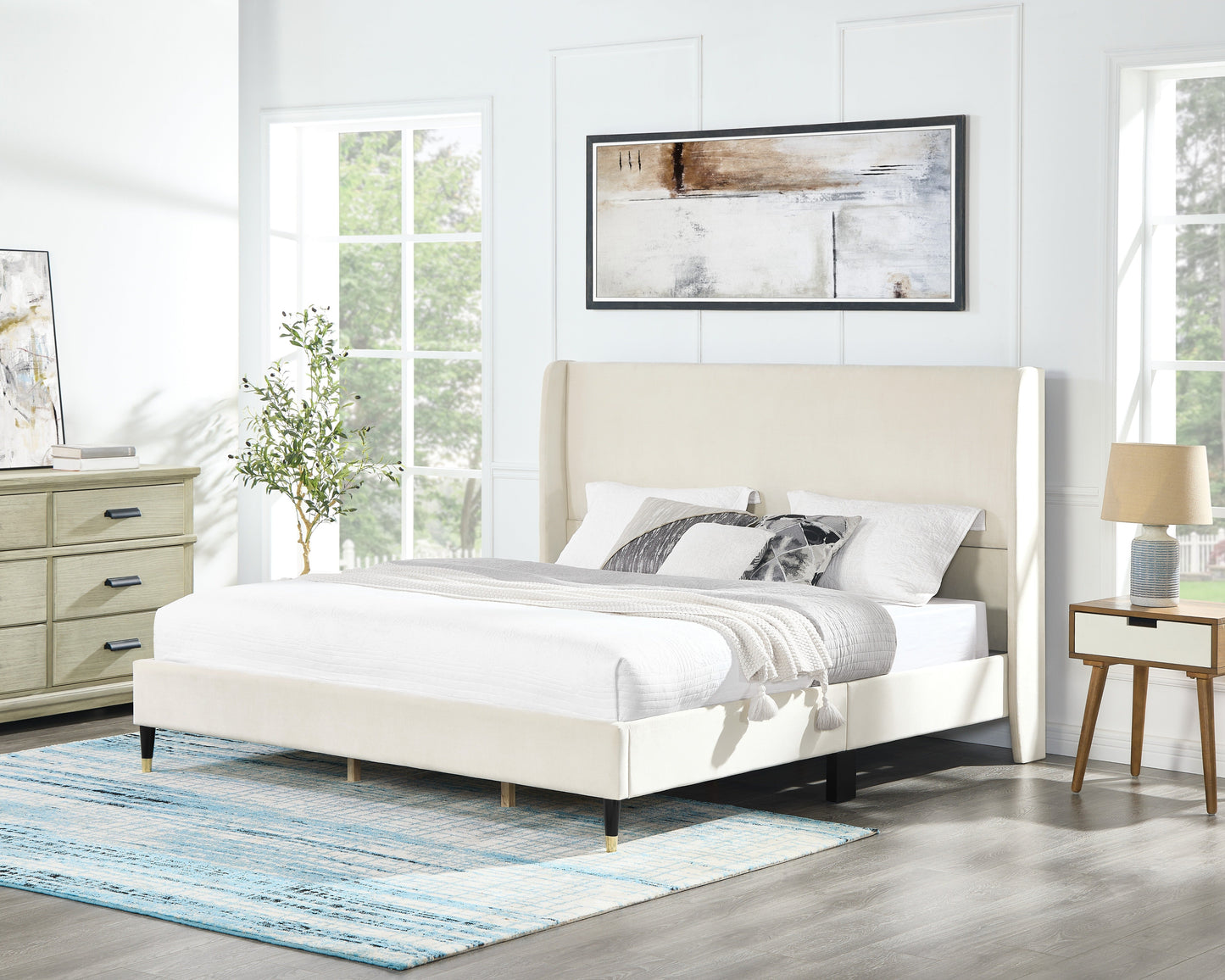 Roundhill Furniture Rozitta Velvet Wingback Platform Bed