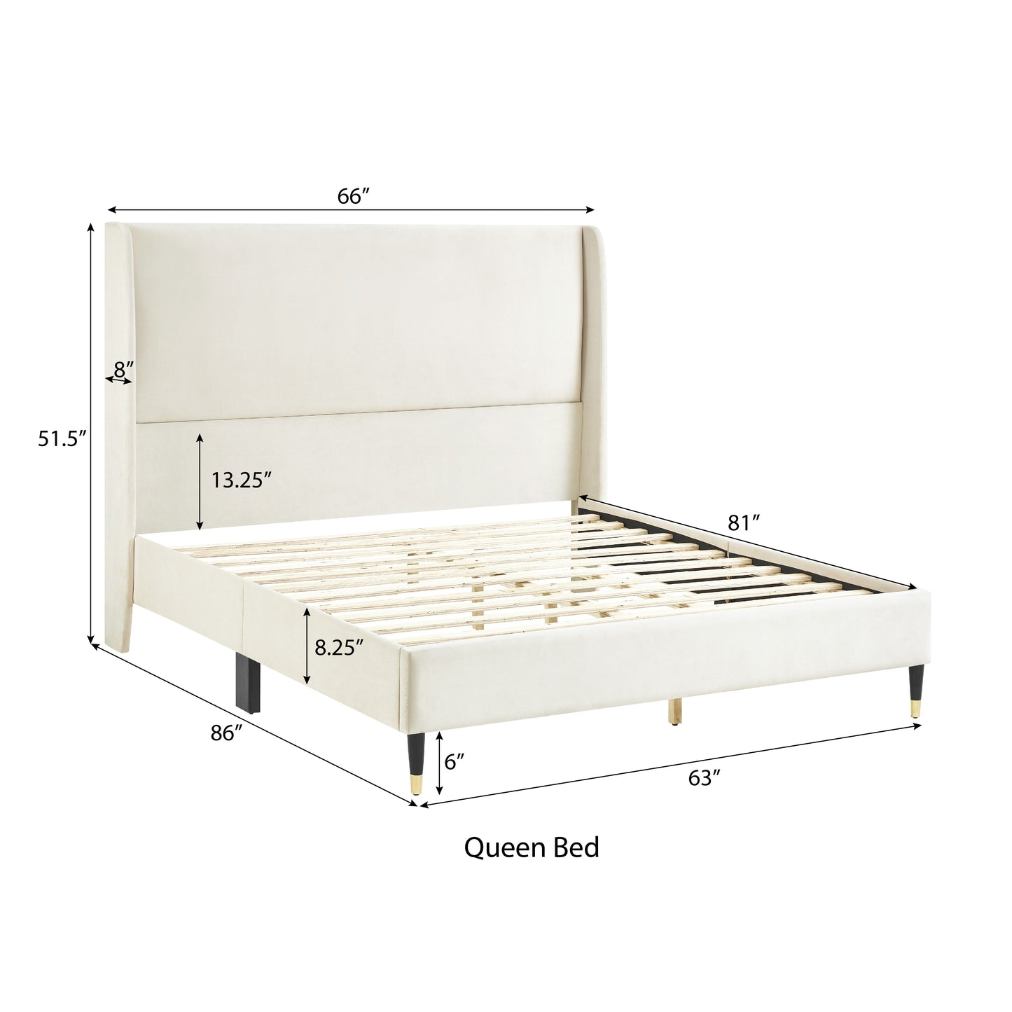 Arles 3-Piece Upholstered Bedroom Set, Wingback Platform Bed with Two Nightstands