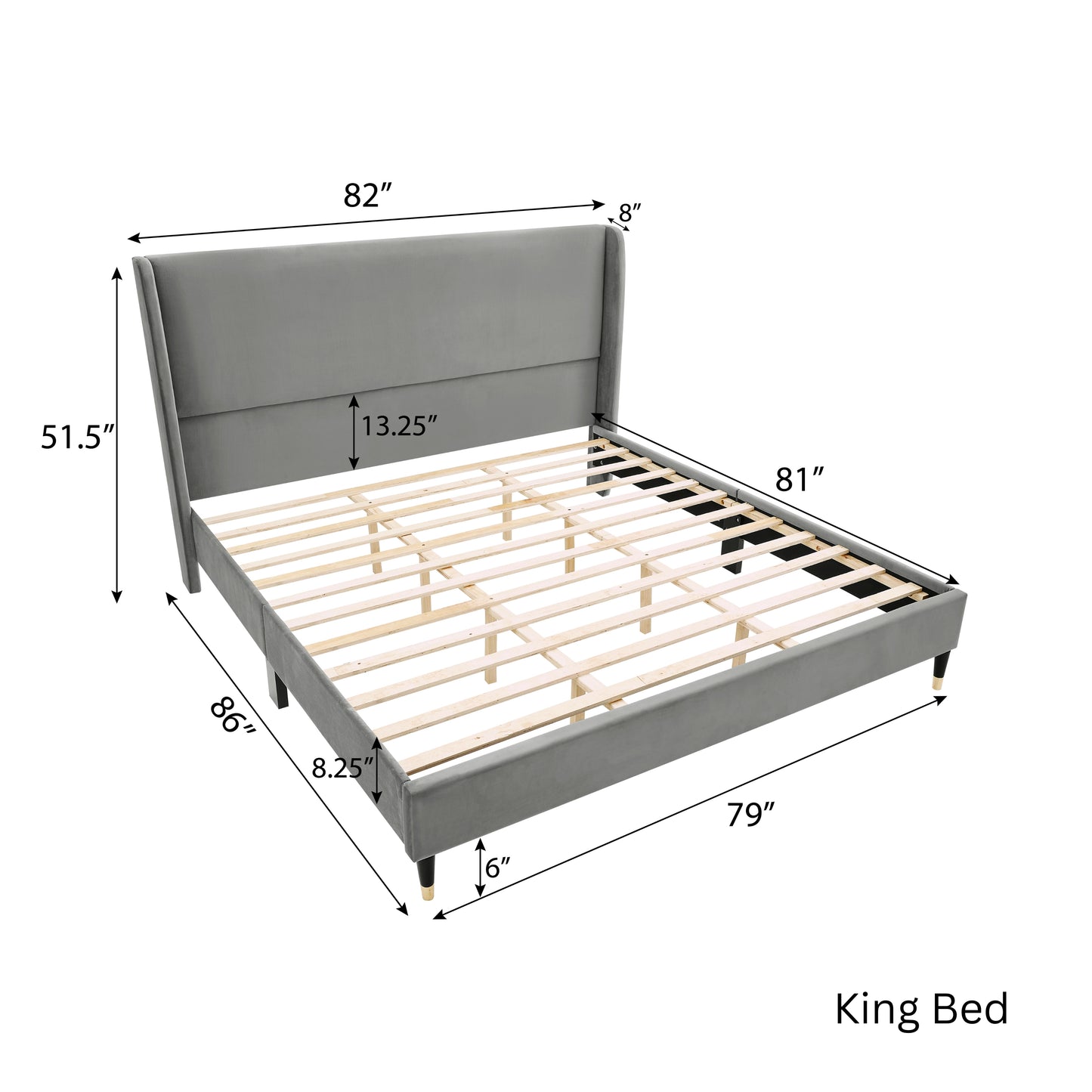 Roundhill Furniture Arles 3-Piece Upholstered Bedroom Set, Wingback Platform Bed with Two Nightstands