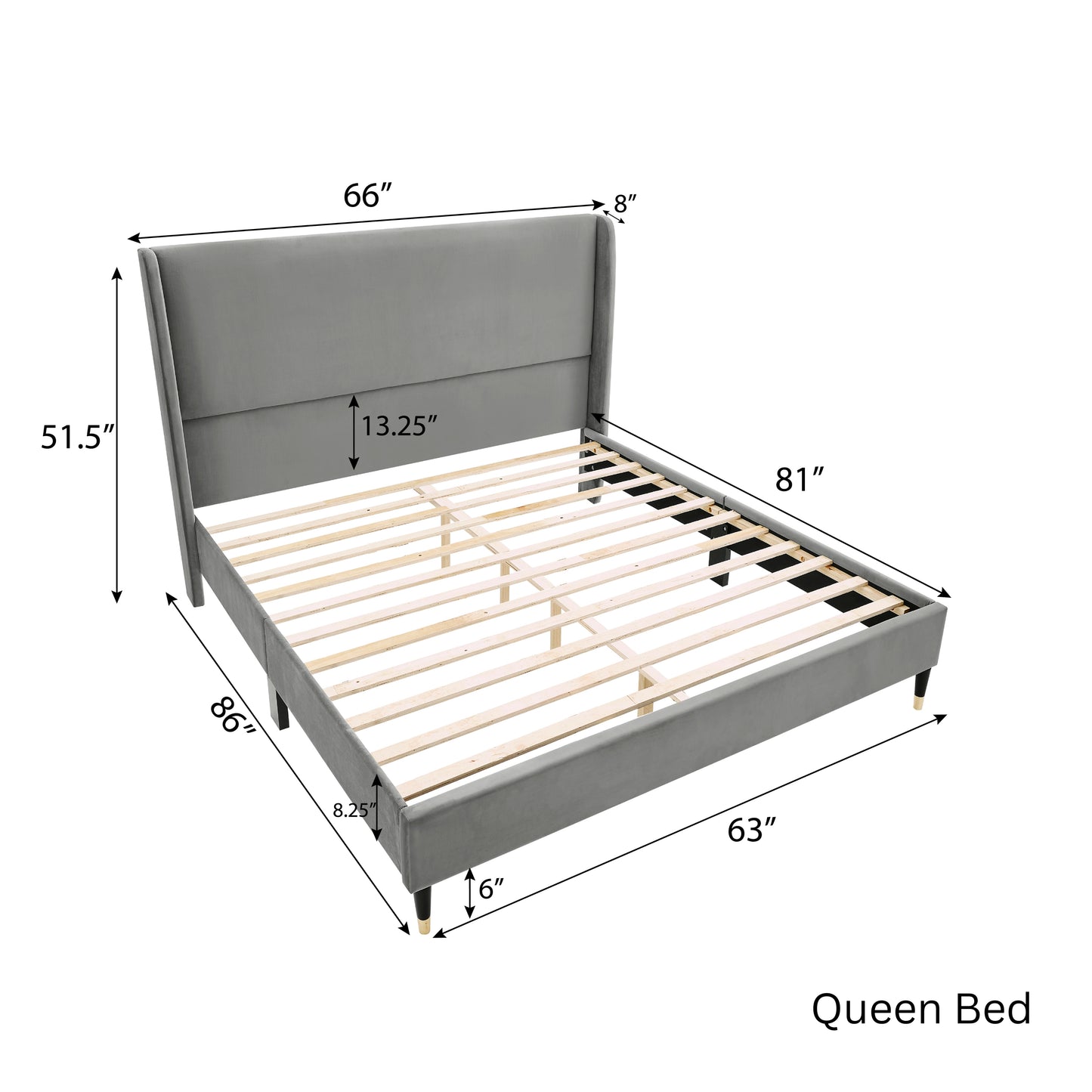 Roundhill Furniture Arles 3-Piece Upholstered Bedroom Set, Wingback Platform Bed with Two Nightstands