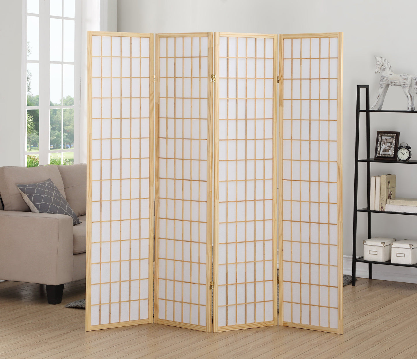 Roundhill Furniture 4 Panel Oriental Shoji Screen / Room Divider, Natural