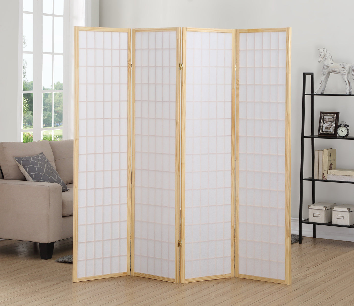 Roundhill Furniture 4 Panel Oriental Shoji Screen / Room Divider, Natural