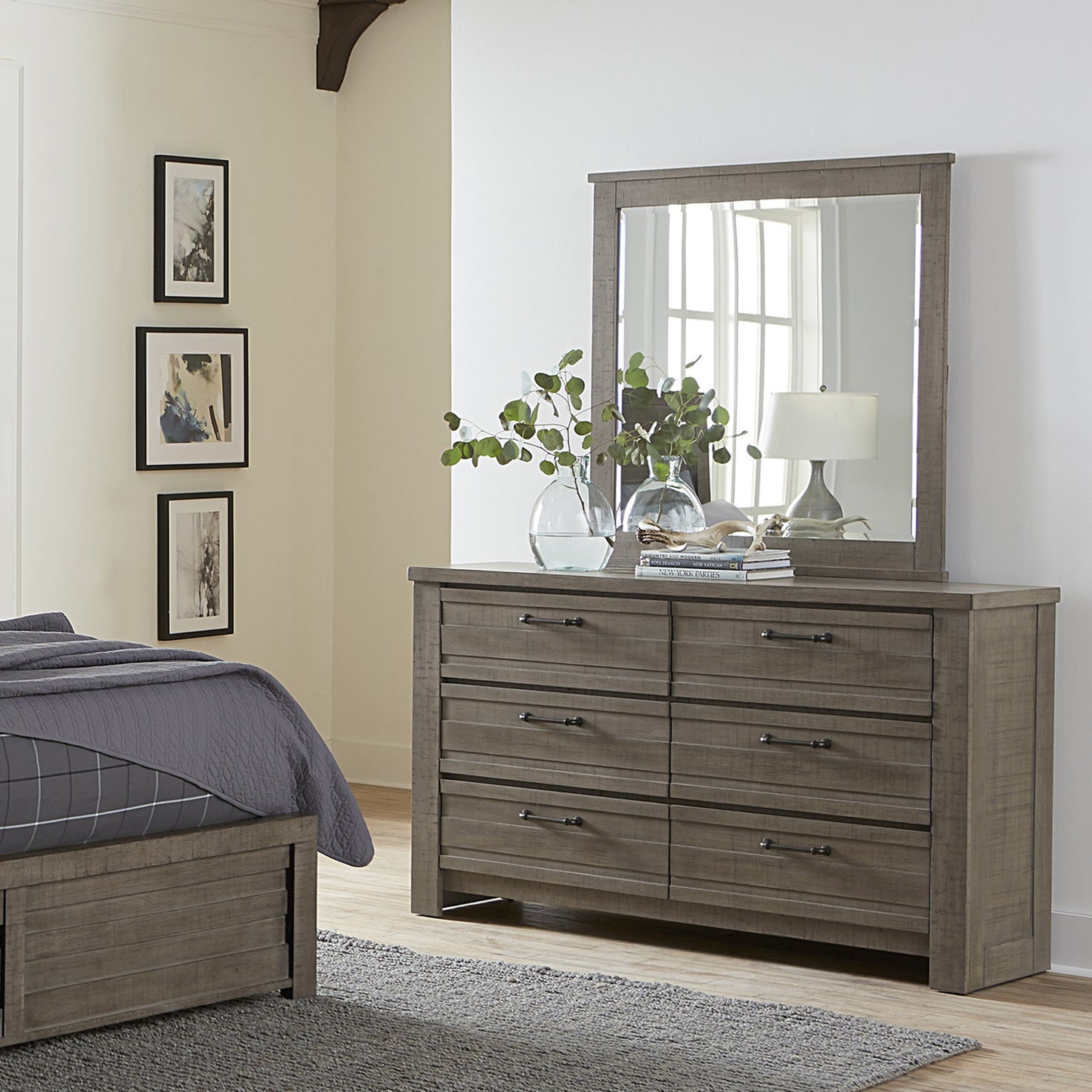 Sedona Transitional Medium Gray Wood 6-Drawer Dresser and Mirror