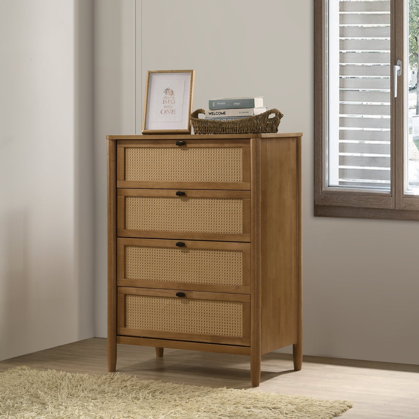 Roundhill Furniture Vichy Rattan Bedroom Collection in Light Walnut