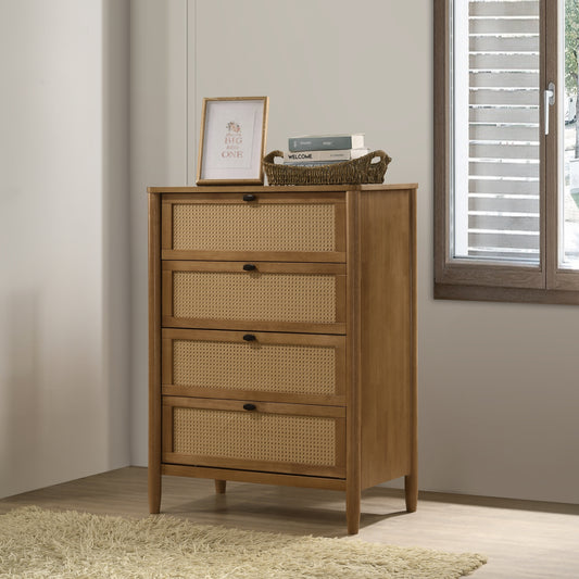 Roundhill Furniture Vichy Wood and Rattan 4-Drawer Chest