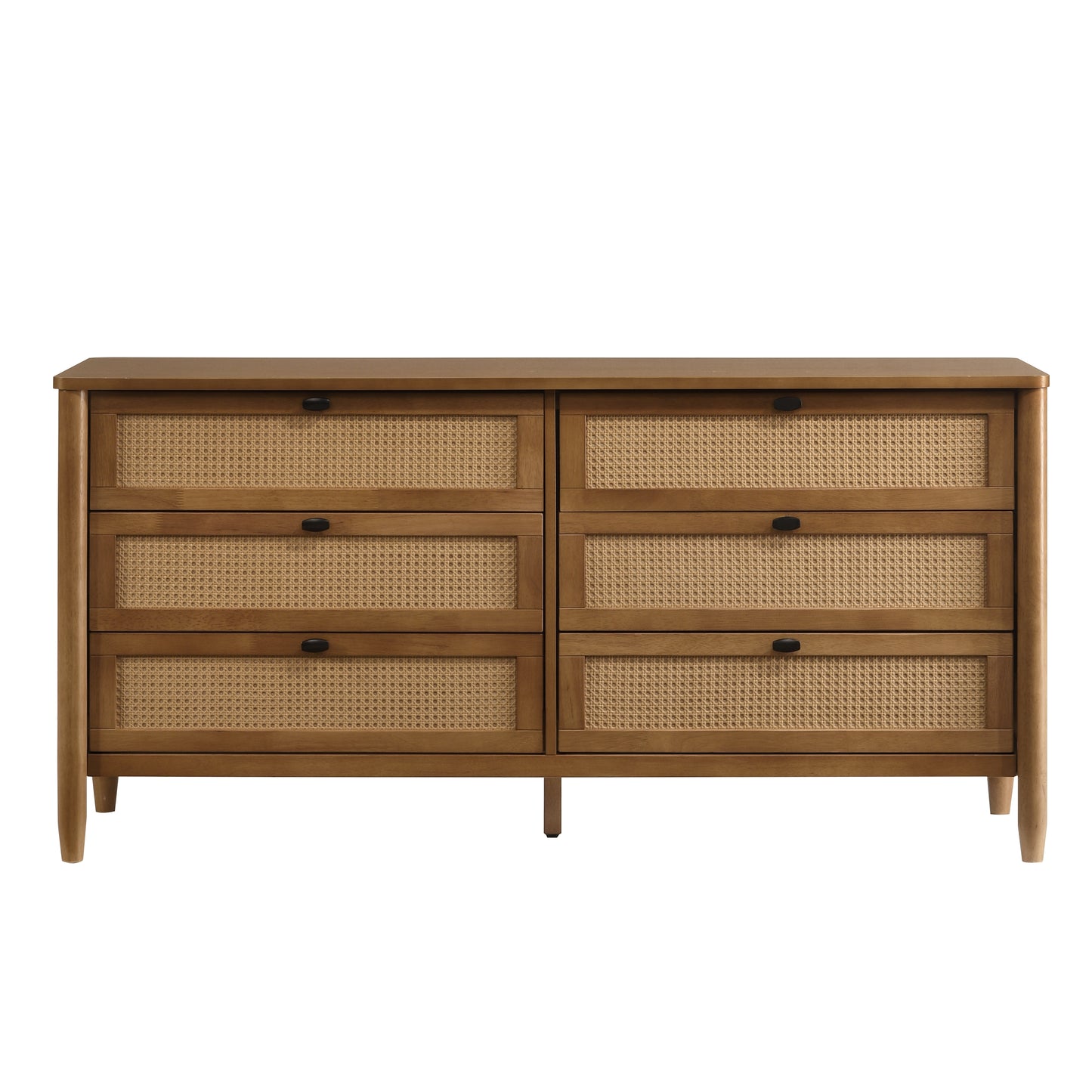 Roundhill Furniture Vichy Wood and Rattan 6-Drawer Dresser with Mirror