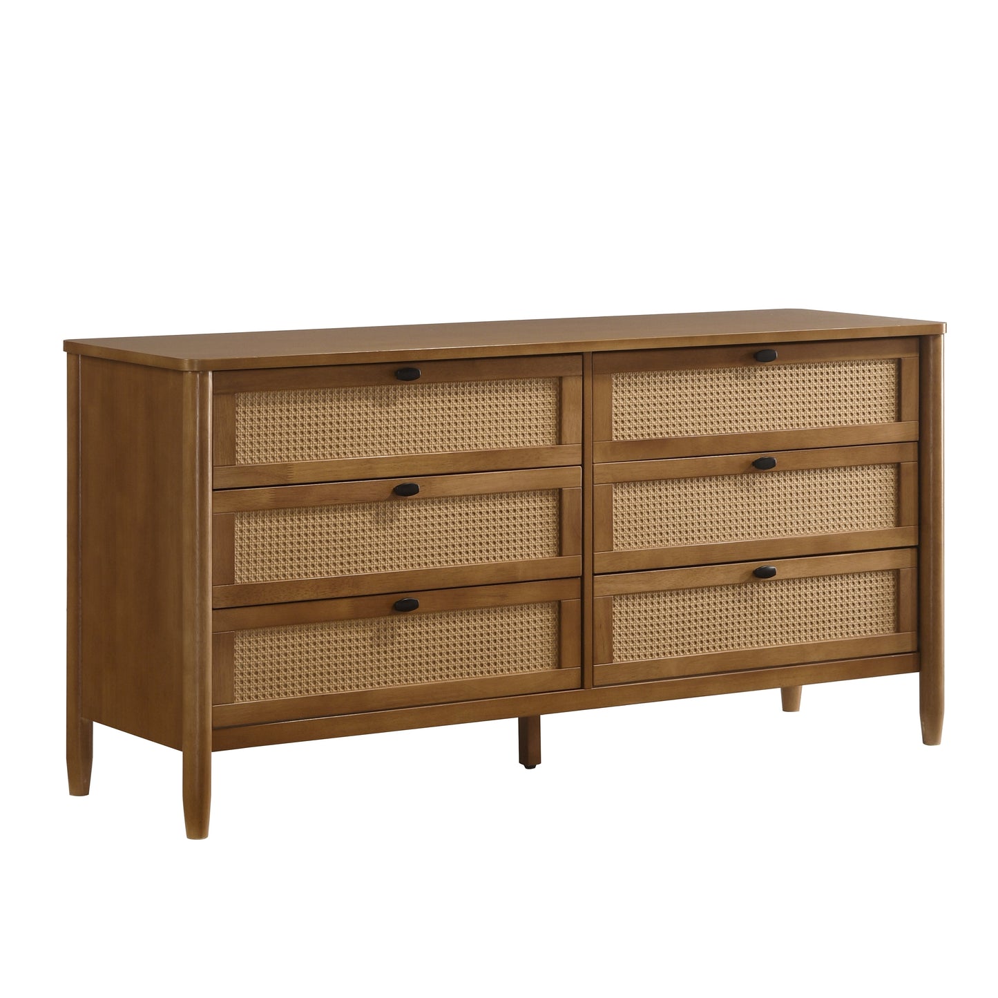 Roundhill Furniture Vichy Wood and Rattan 6-Drawer Dresser