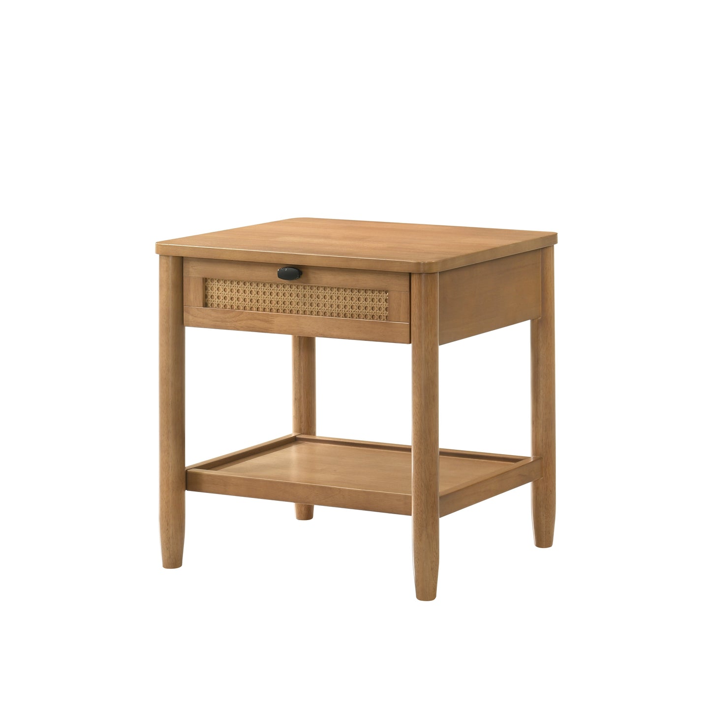 Roundhill Furniture Vichy Single-Drawer Bedroom Nightstand with Shelf in Light Walnut