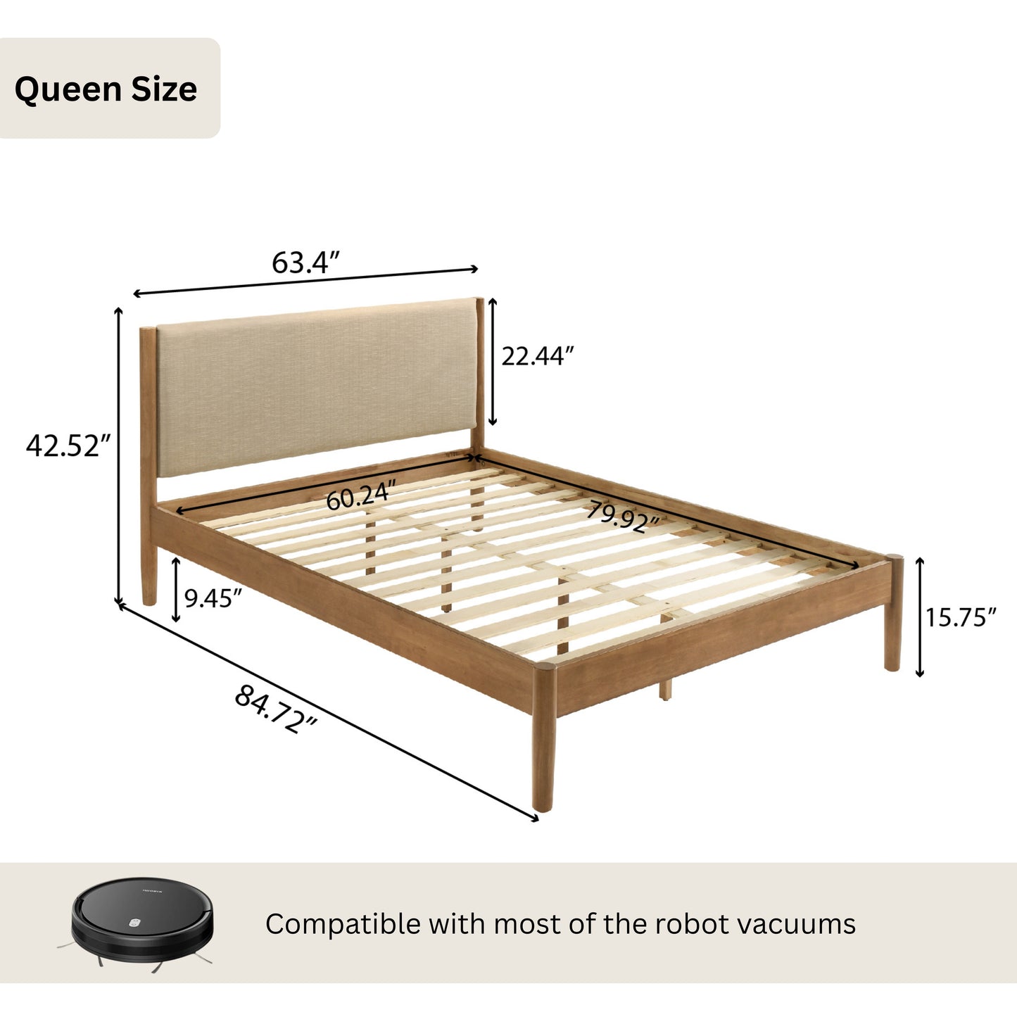 Roundhill Furniture Vichy 4-Piece Rubberwood Bedroom Set with Upholstered  Bed, Dresser, Mirror, and Nightstand