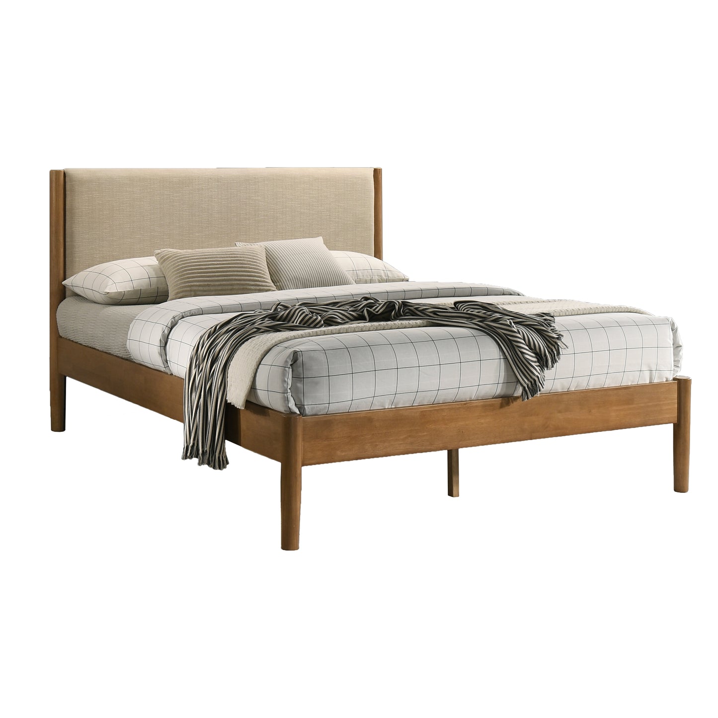 Roundhill Furniture Vichy Rubberwood Platform Bed in Light Walnut