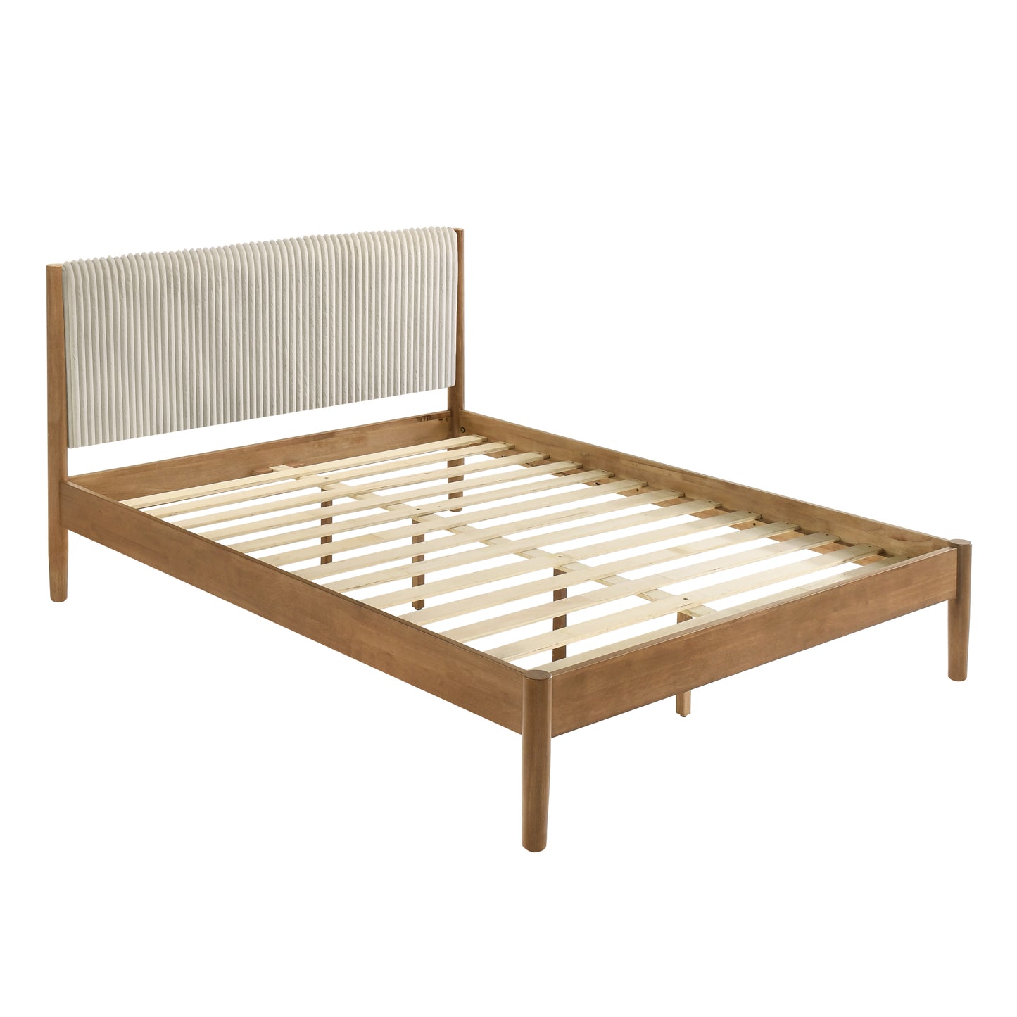 Roundhill Furniture Vichy Rubberwood Platform Bed in Light Walnut, Queen