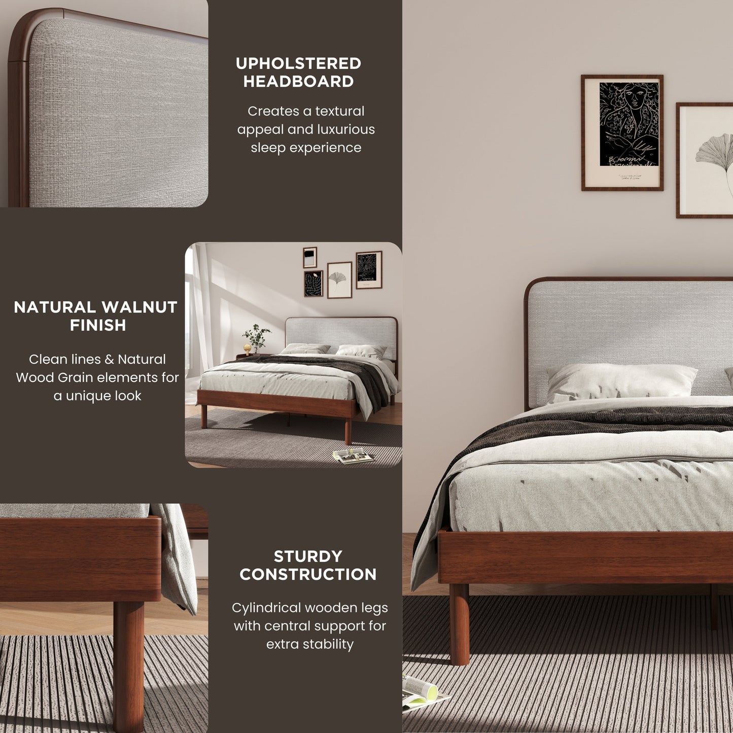 Roundhill Furniture Wyller Bedroom Collection, Natural Walnut Finish