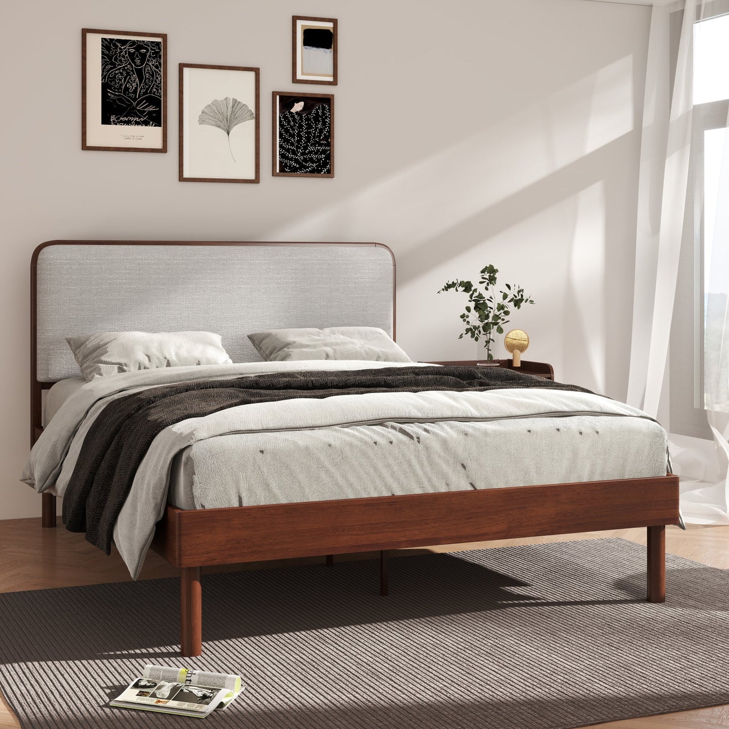 Roundhill Furniture Wyller Bedroom Collection, Natural Walnut Finish