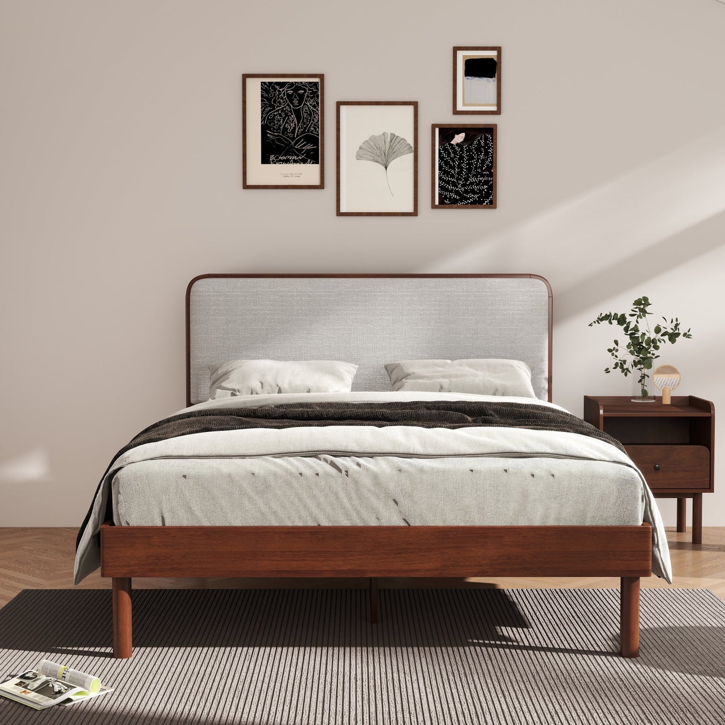 Roundhill Furniture Wyller Bedroom Collection, Natural Walnut Finish