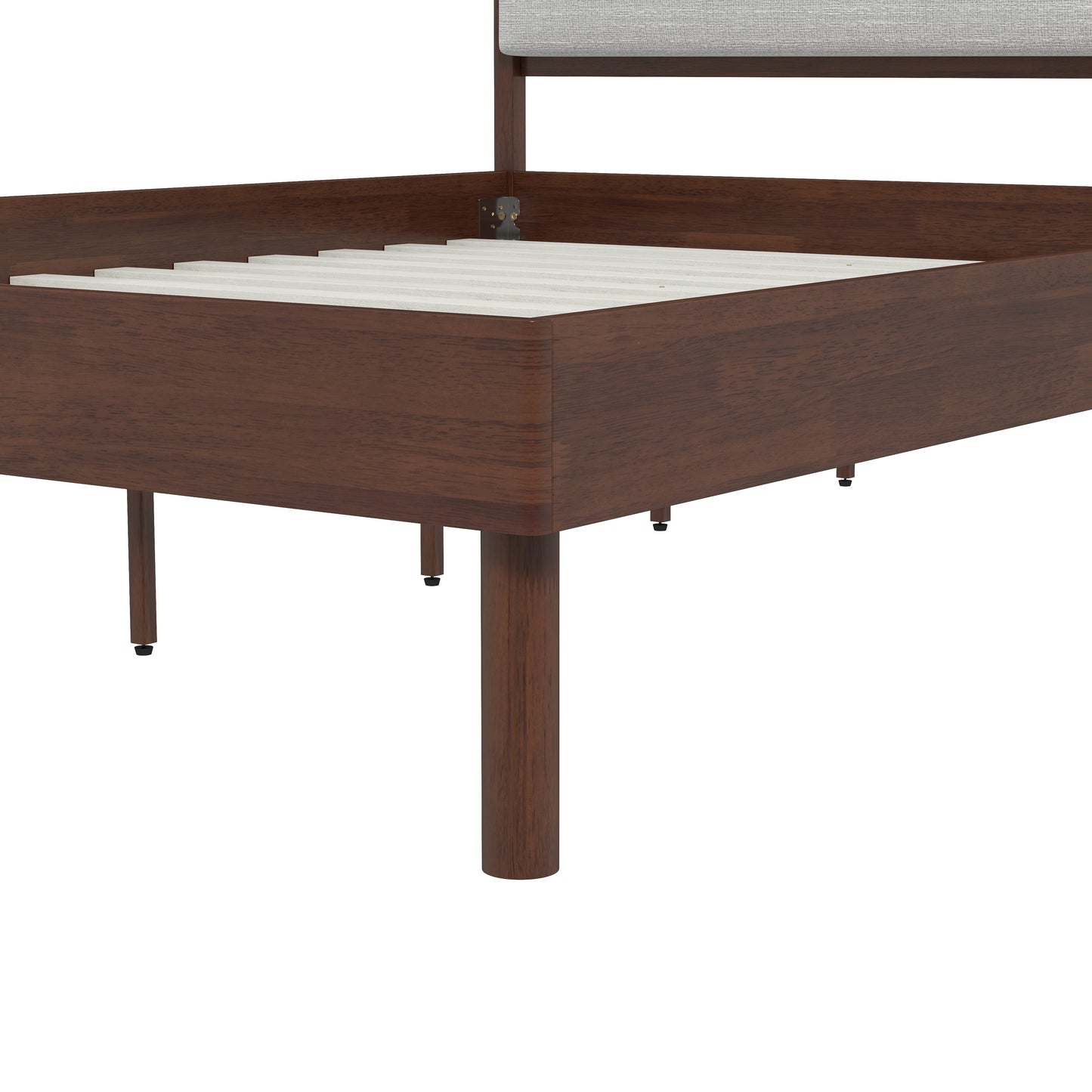 Roundhill Furniture Wyller Rubberwood Platform Bed, Natural Walnut Finish, Queen