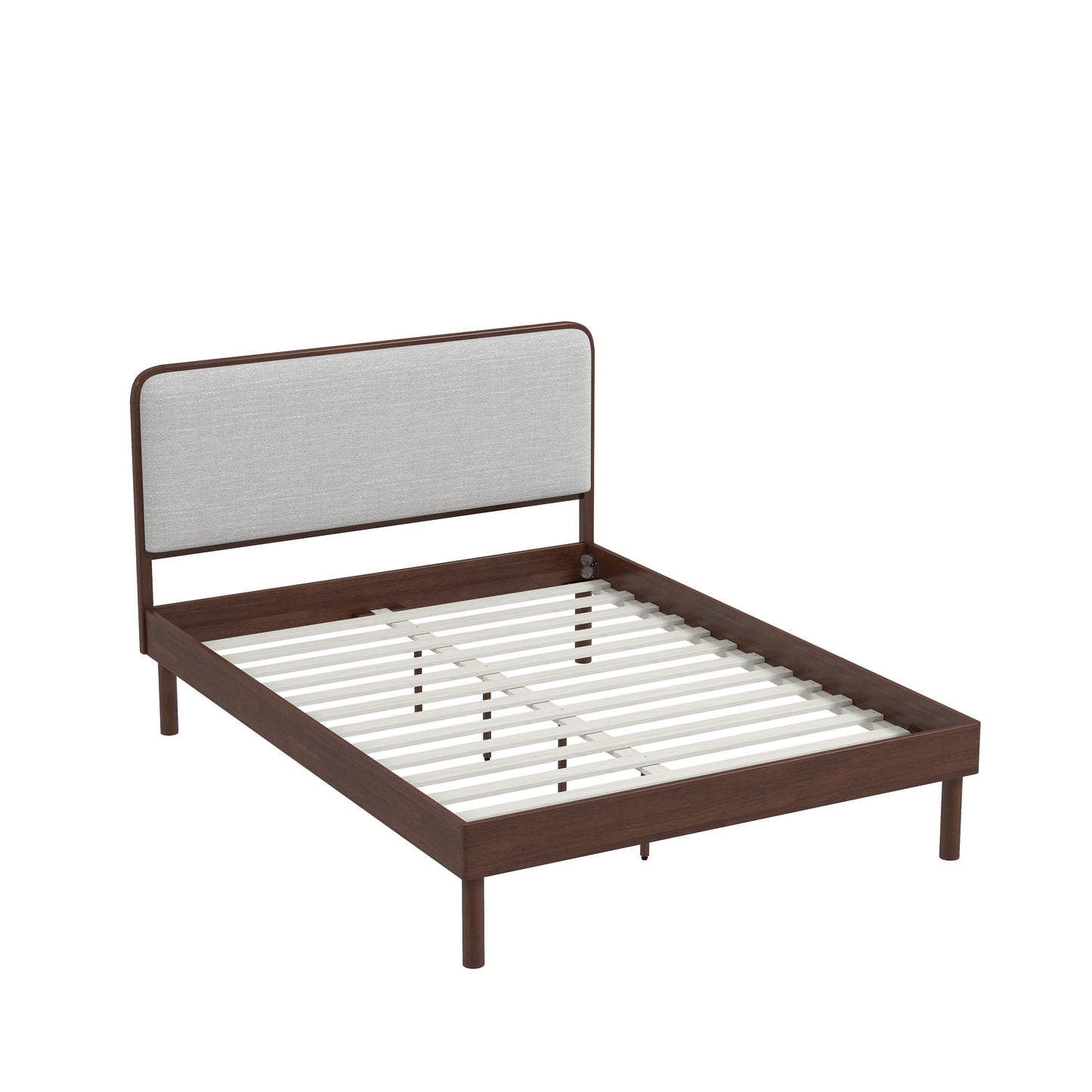 Roundhill Furniture Wyller Rubberwood Platform Bed, Natural Walnut Finish, Queen
