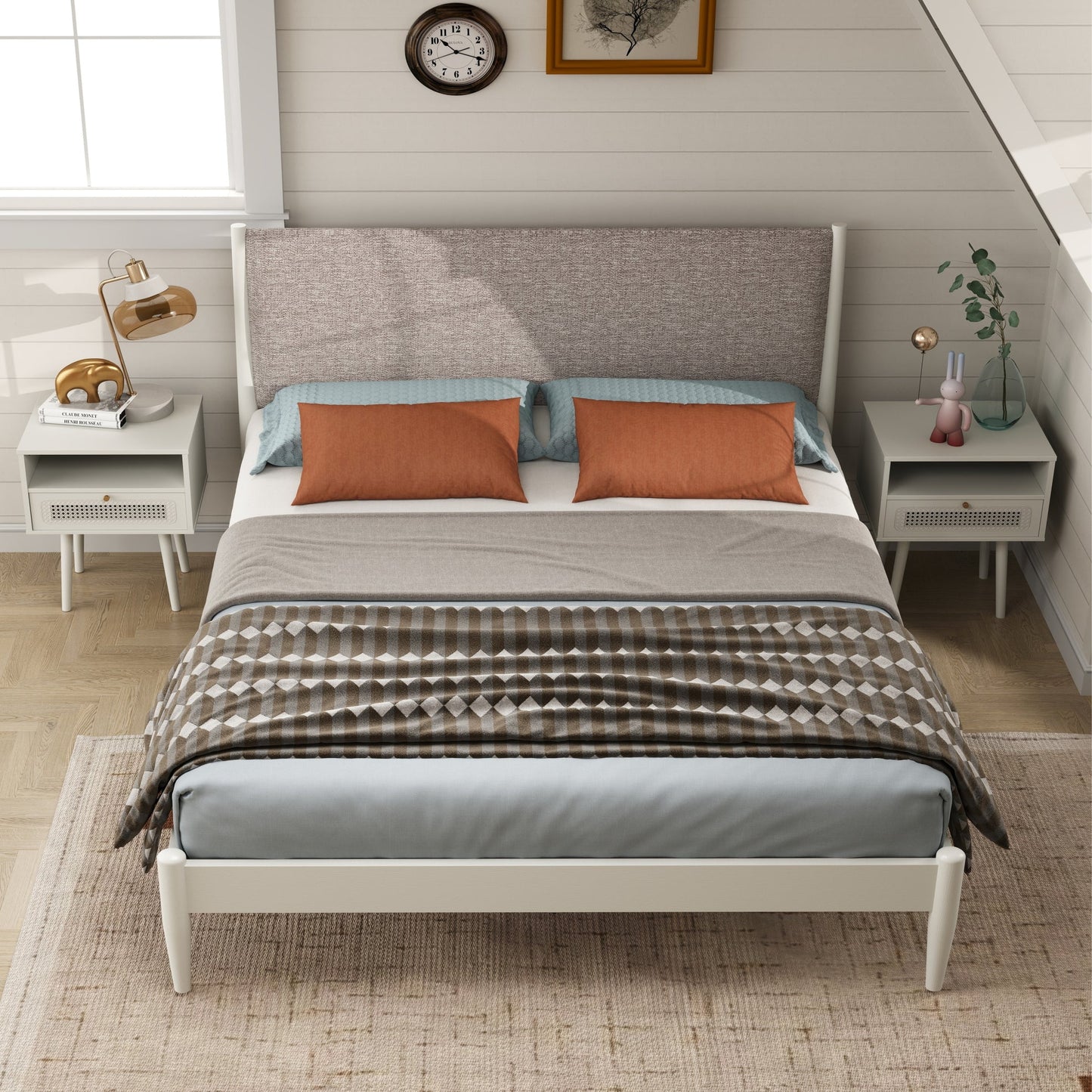 Roundhill Furniture Feeney Bedroom Collection, Cream White, Queen