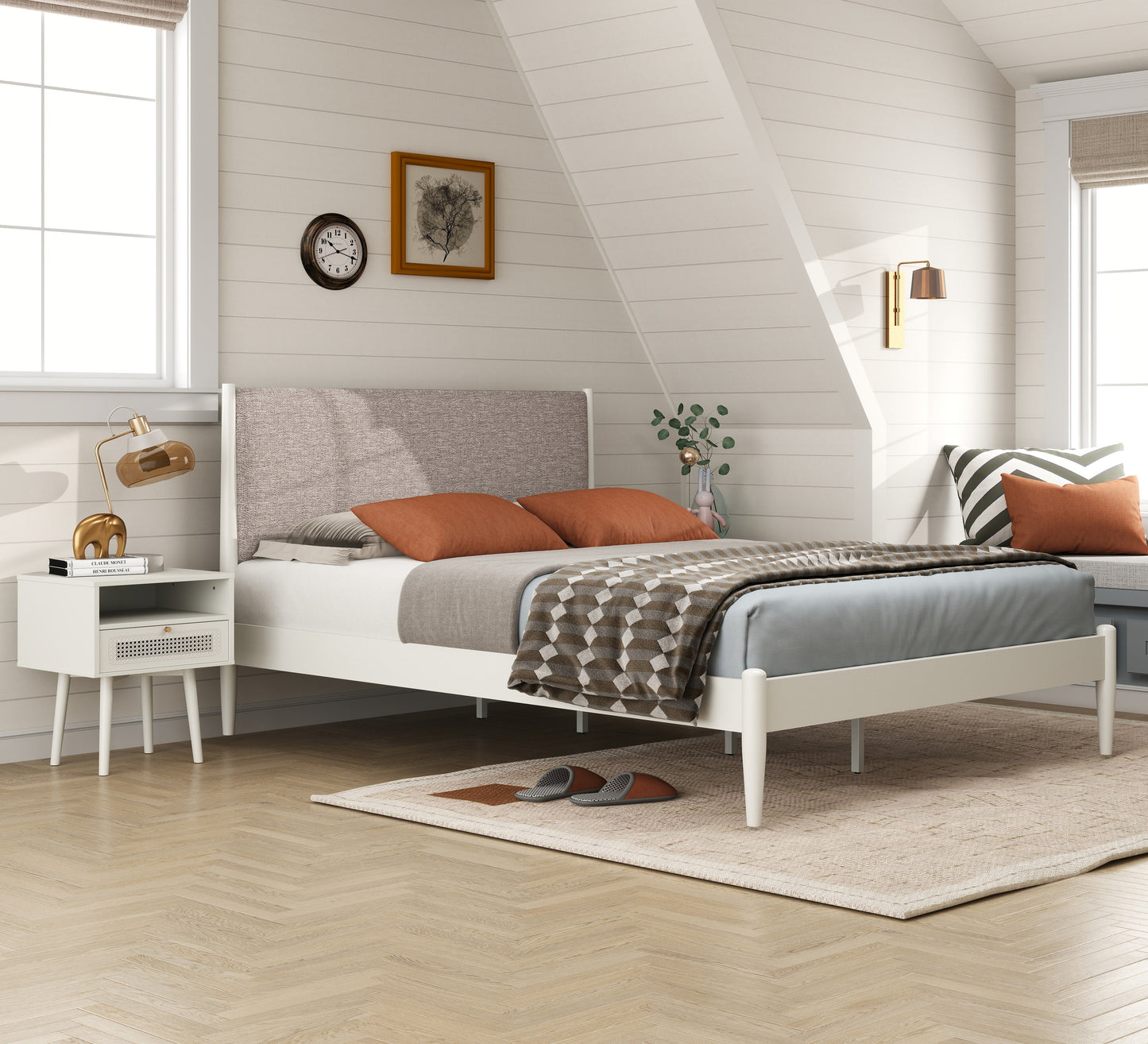 Roundhill Furniture Feeney Bedroom Collection, Cream White, Queen