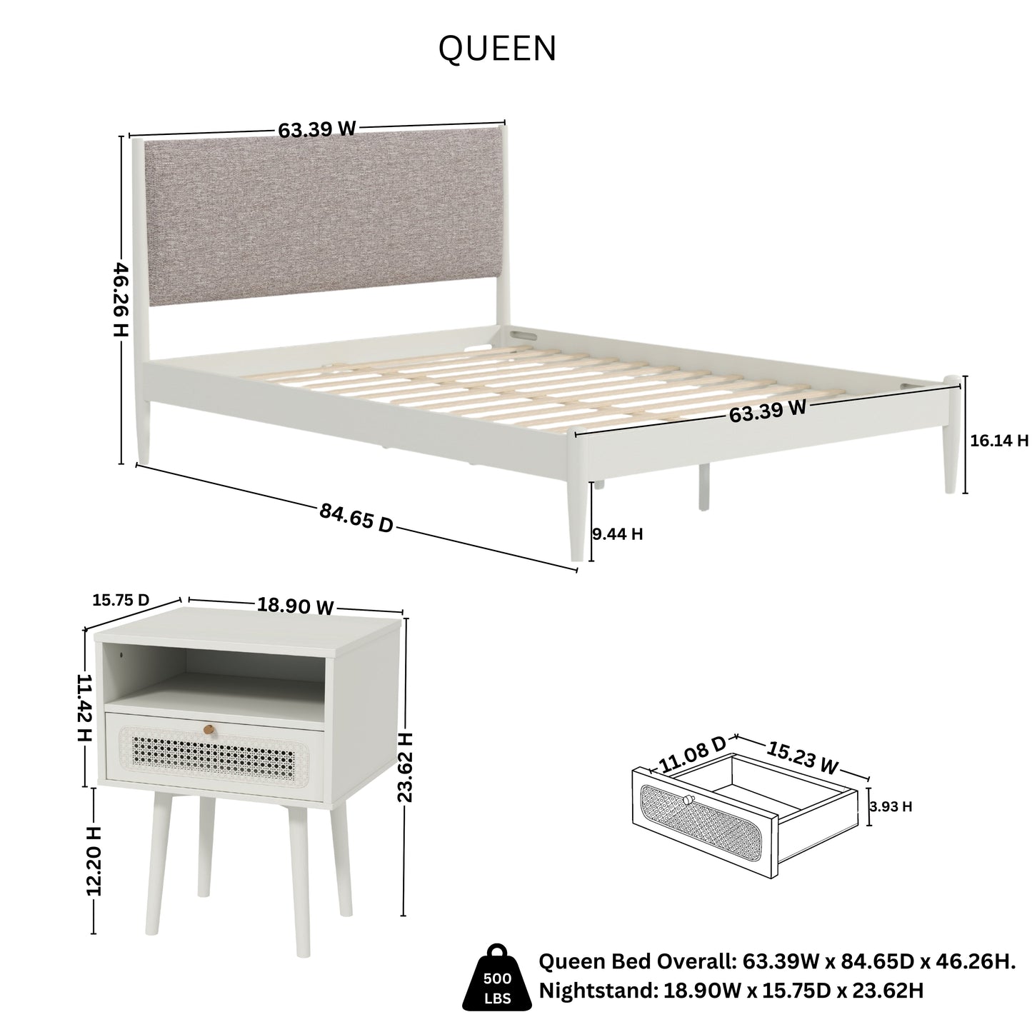 Roundhill Furniture Feeney Bedroom Collection, Cream White, Queen