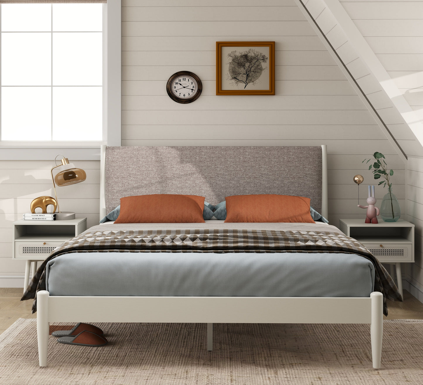 Roundhill Furniture Feeney Bedroom Collection, Cream White, Queen