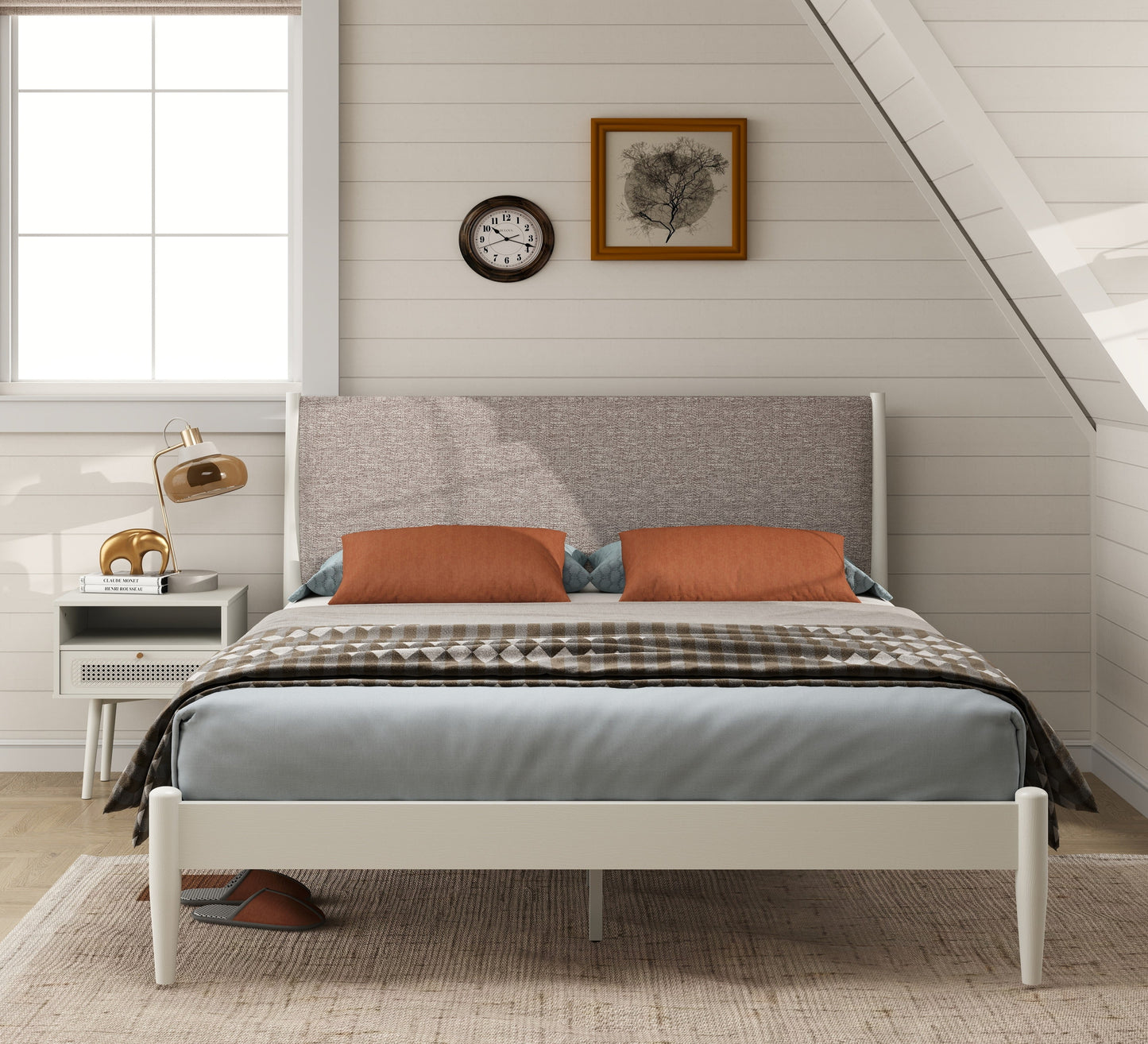 Roundhill Furniture Feeney Bedroom Collection, Cream White, Queen