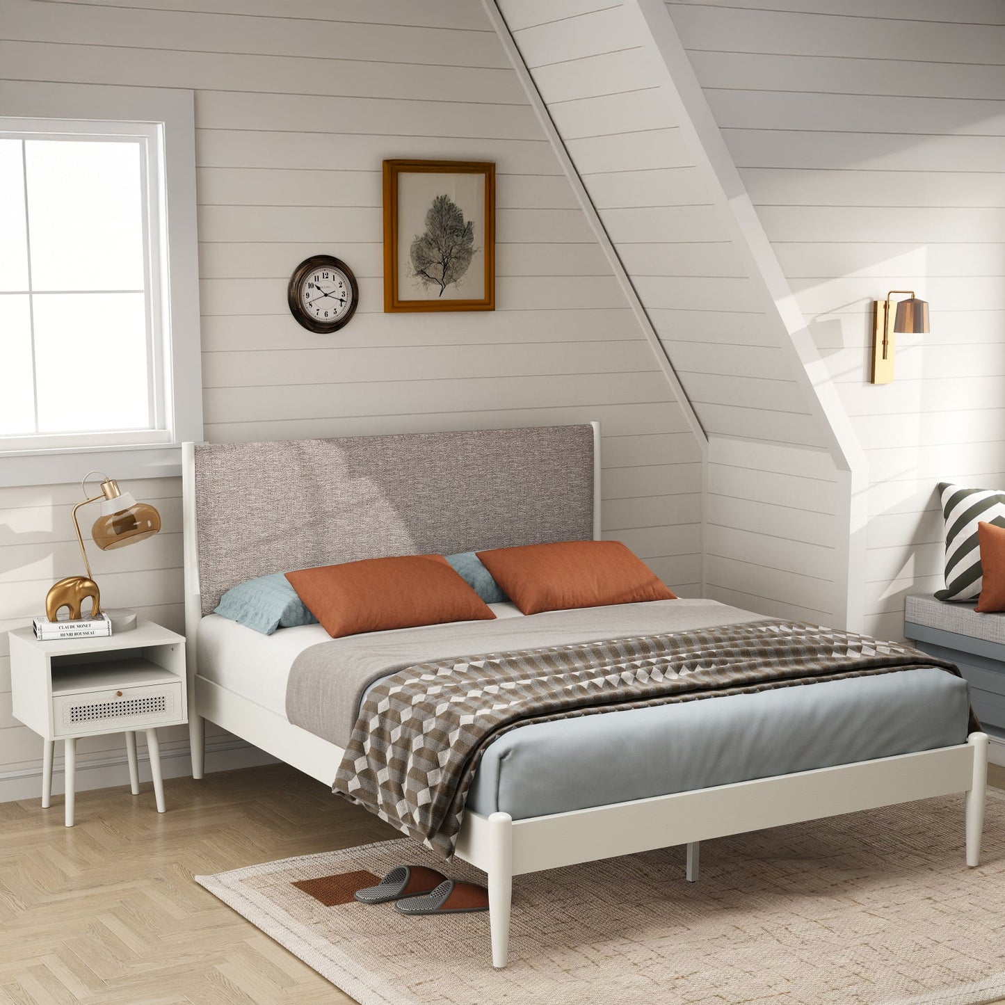 Roundhill Furniture Feeney Bedroom Collection, Cream White, Queen