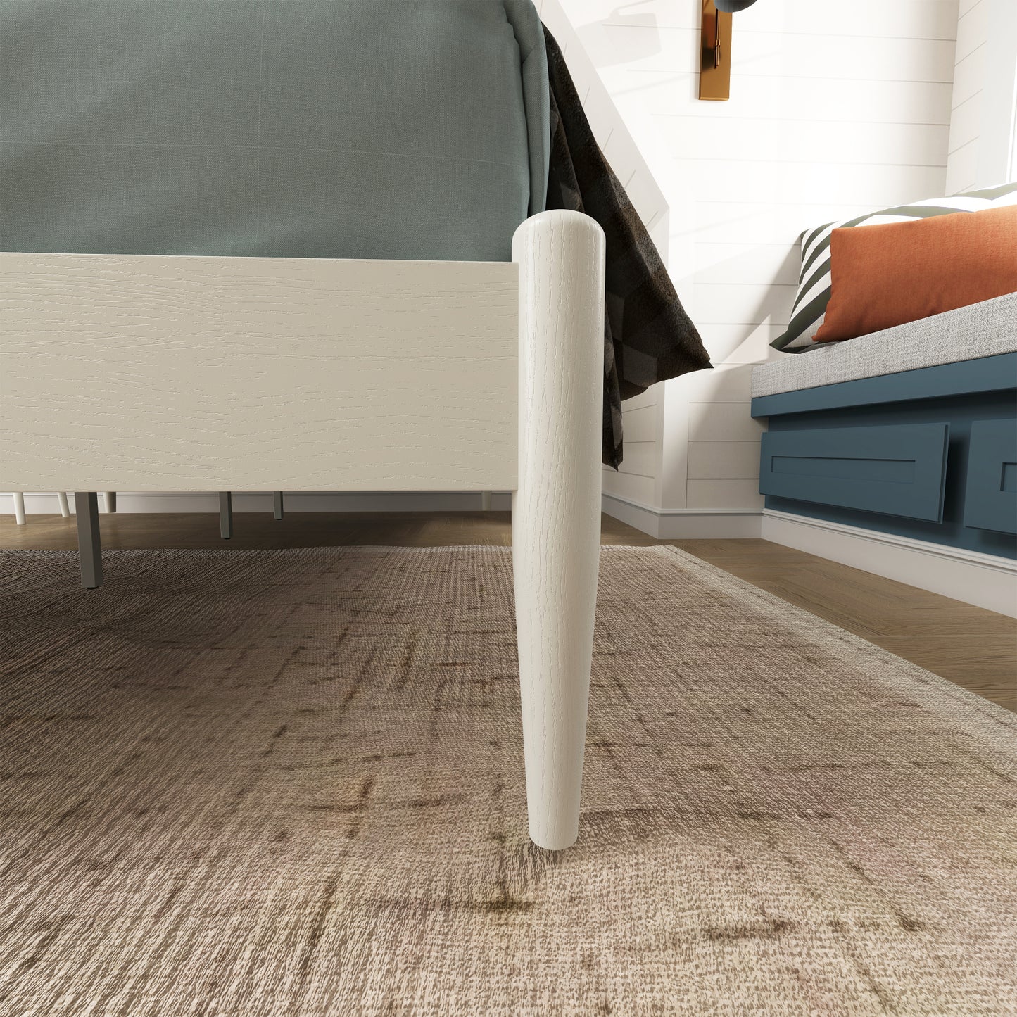 Roundhill Furniture Feeney Rubberwood Platform Bed, Cream White, Queen
