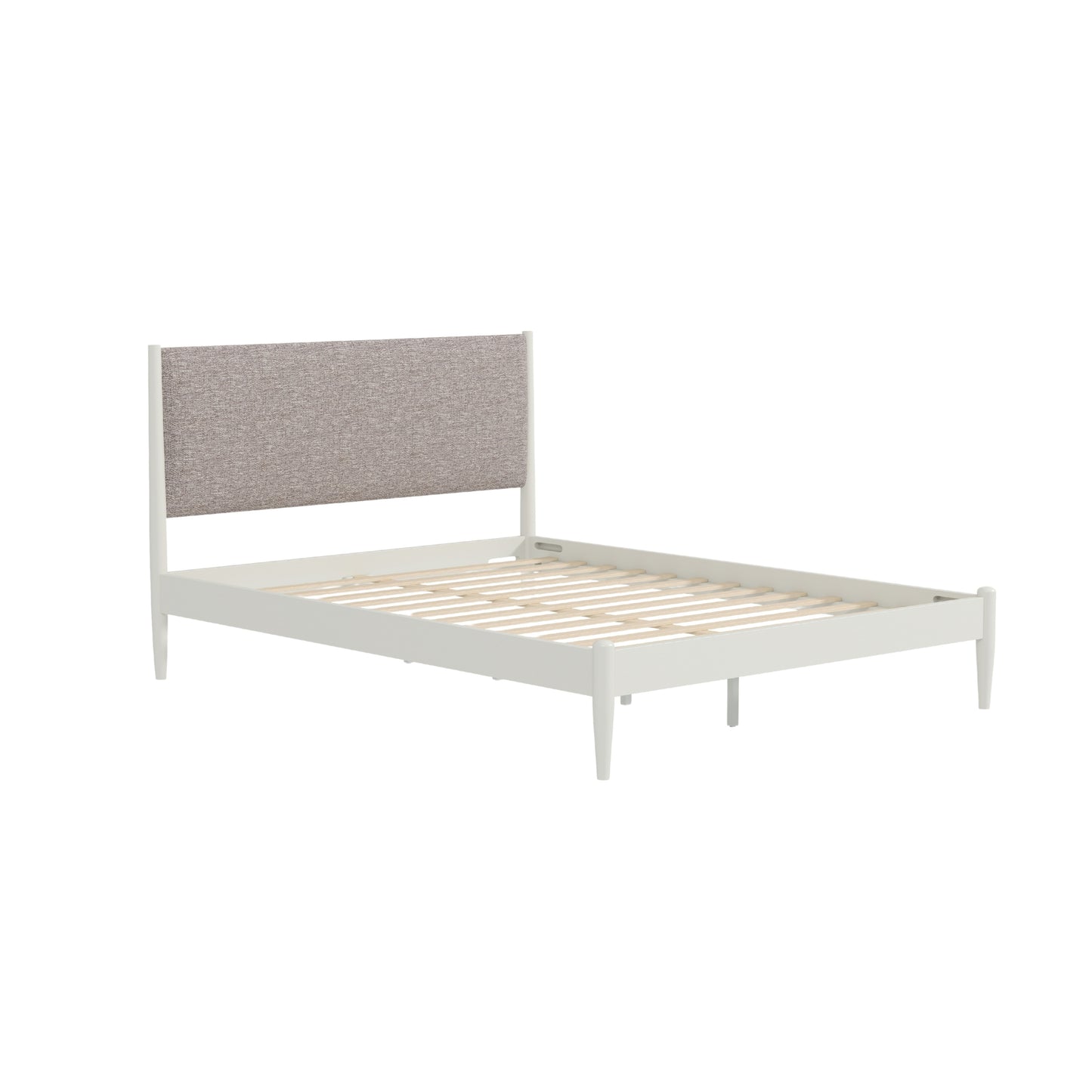 Roundhill Furniture Feeney Rubberwood Platform Bed, Cream White, Queen