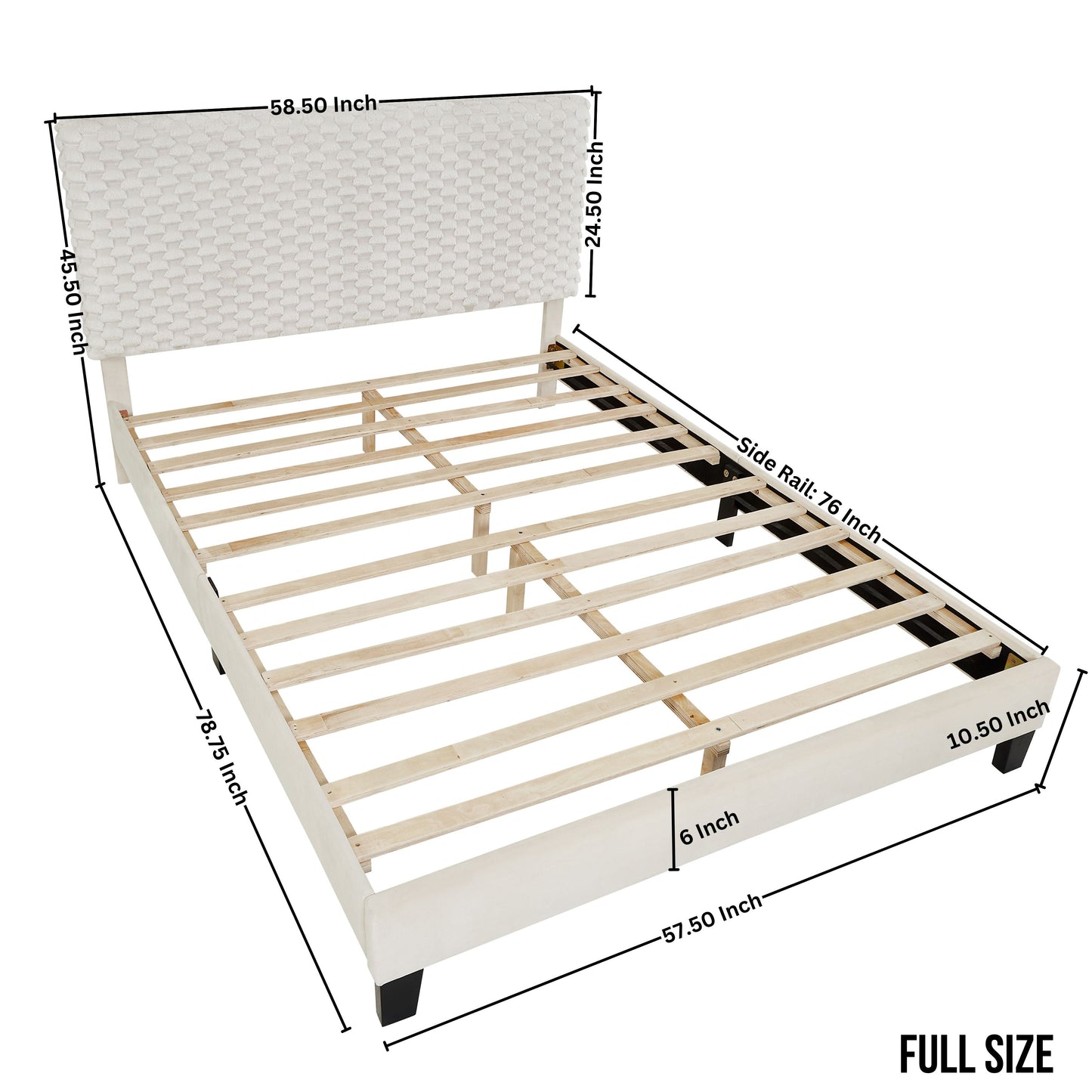 Roundhill Furniture Findlay Plush 3D Upholstered Platform Bed in White Dove