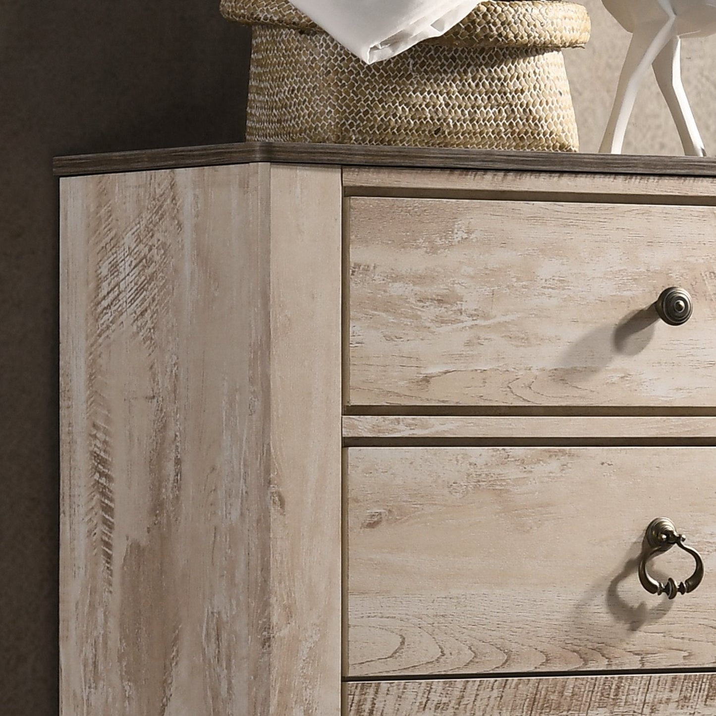 Imerland Contemporary White Wash Finish Patched Wood Top 5-drawer Chest