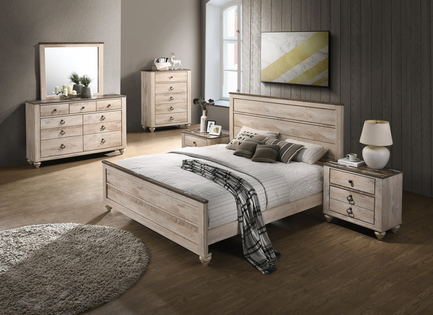 Imerland Contemporary White Wash Finish Patched Wood Top 7-drawer Dresser