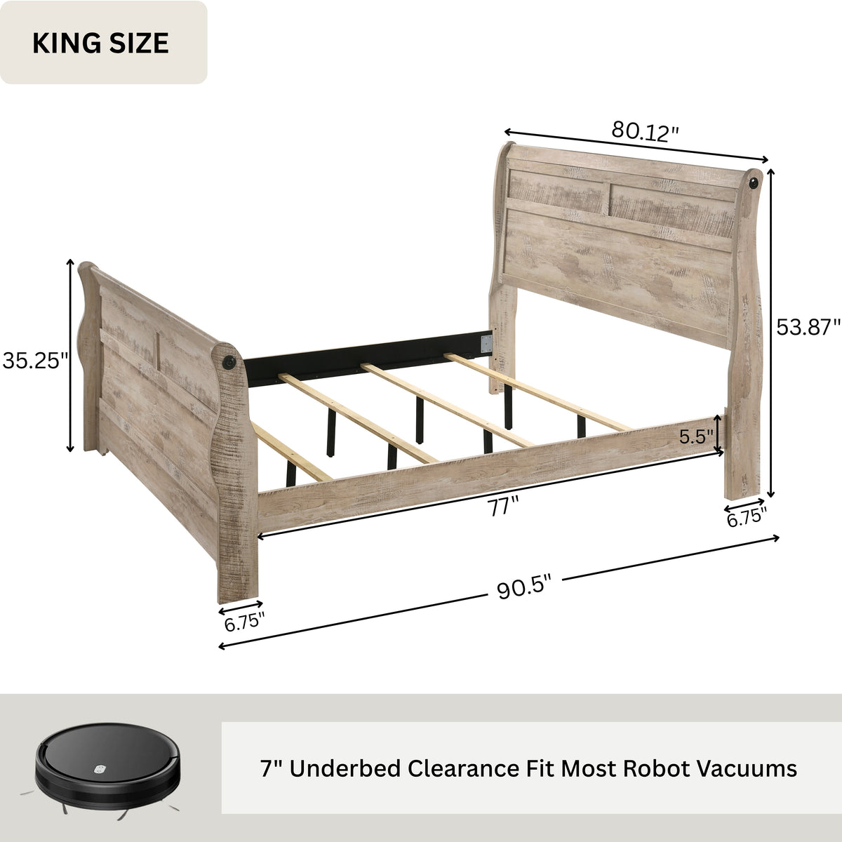 Imerland Contemporary White Wash Finish Bedroom Collection - Sleigh Bed