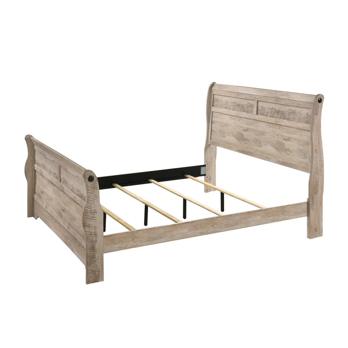 Imerland Contemporary White Wash Finish Sleigh Bed