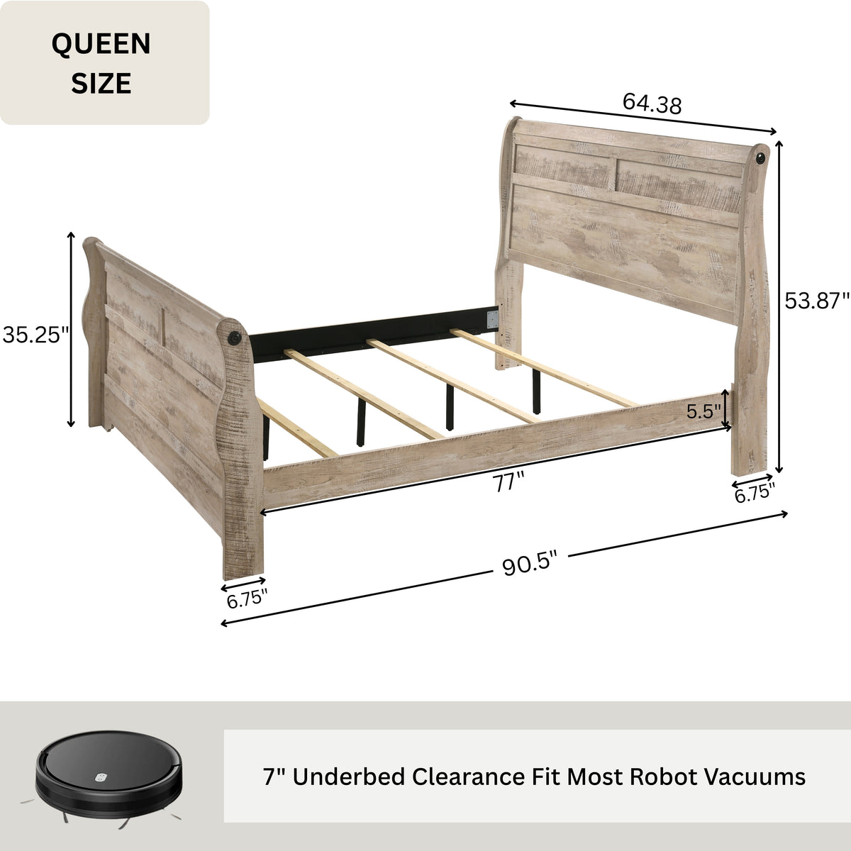 Imerland Contemporary White Wash Finish Sleigh Bed