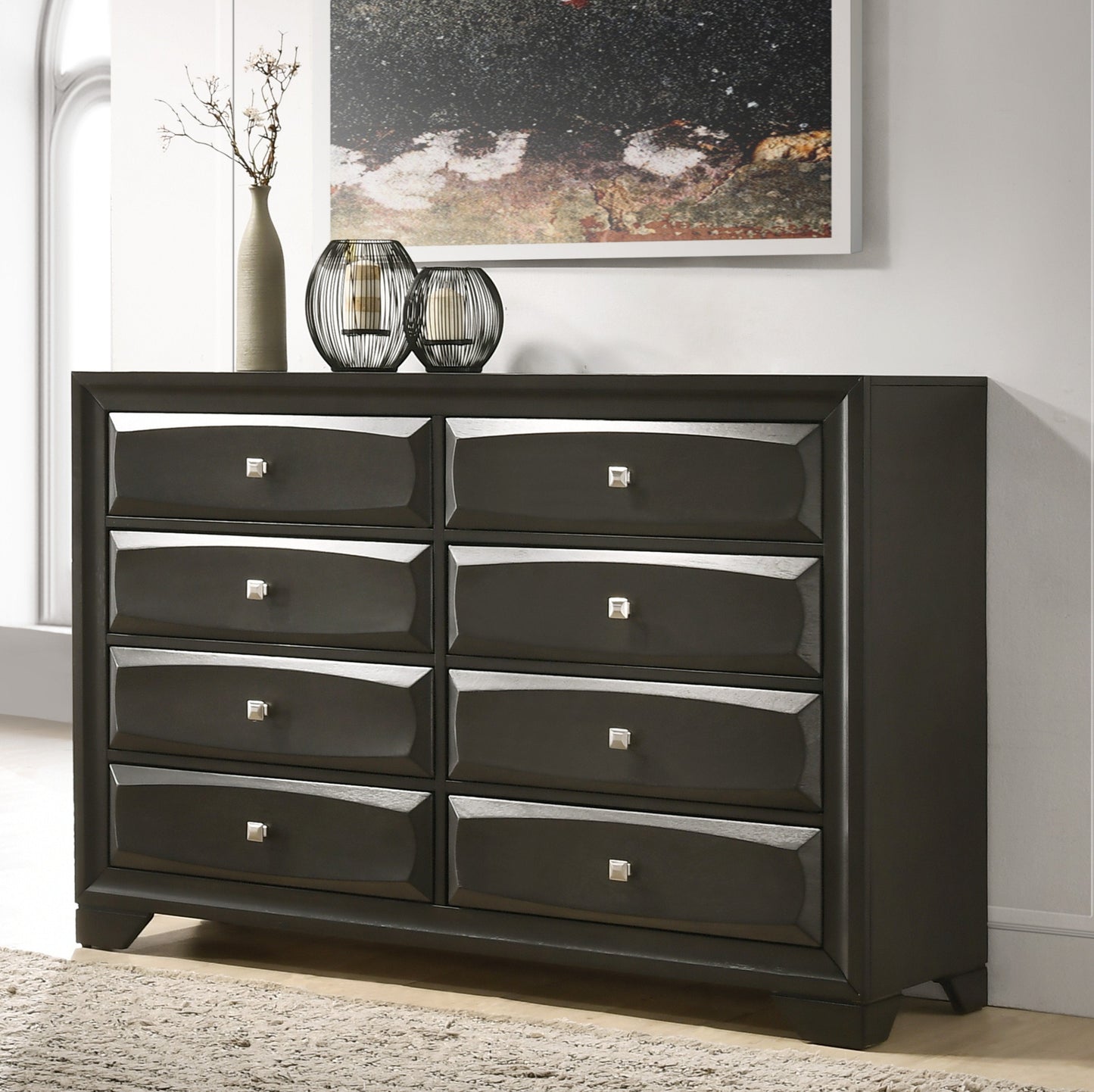 Oakland Antique Gray Finish Wood 6 Drawers Dresser with Mirror