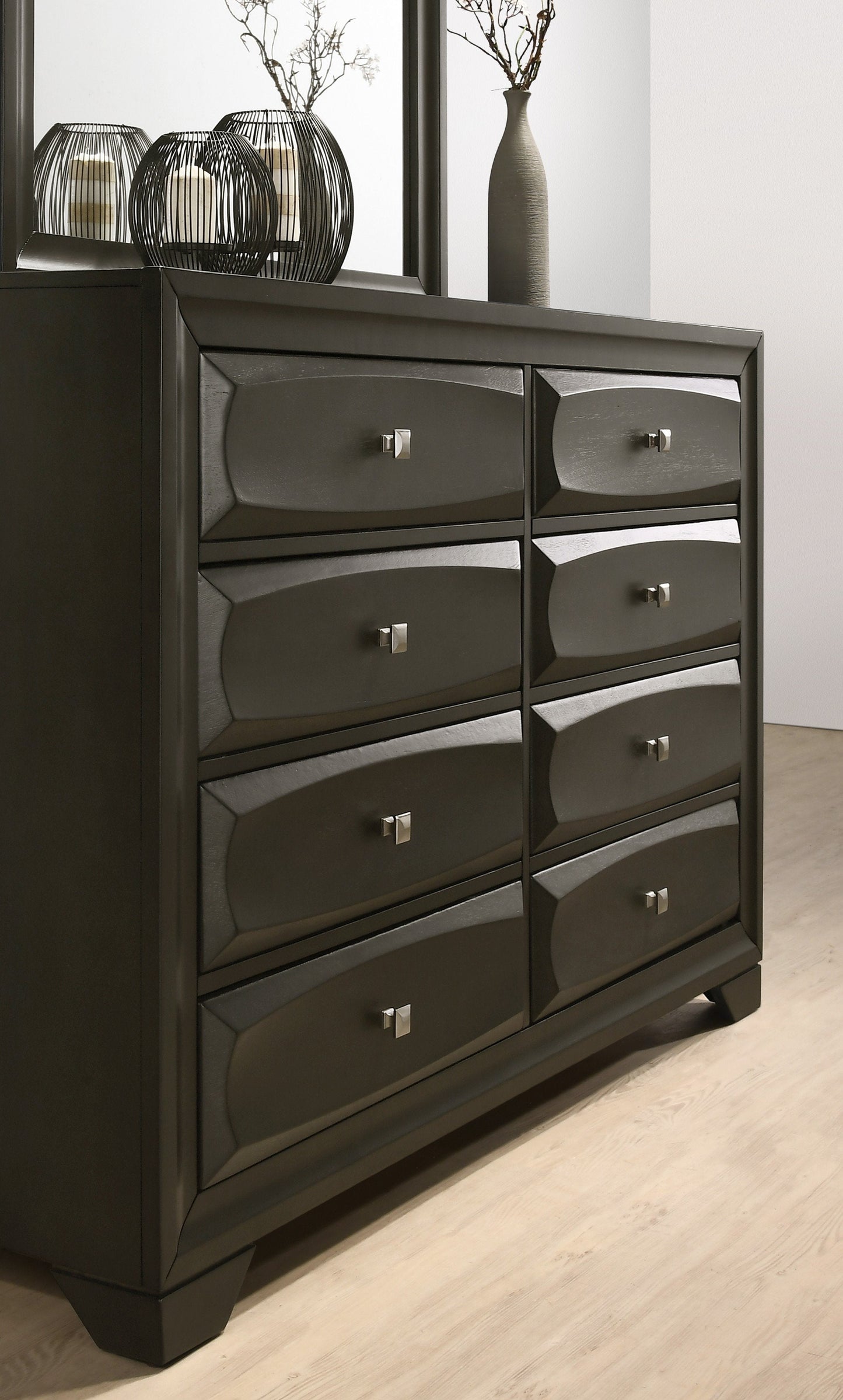 Oakland Antique Gray Finish Wood 6 Drawers Dresser with Mirror