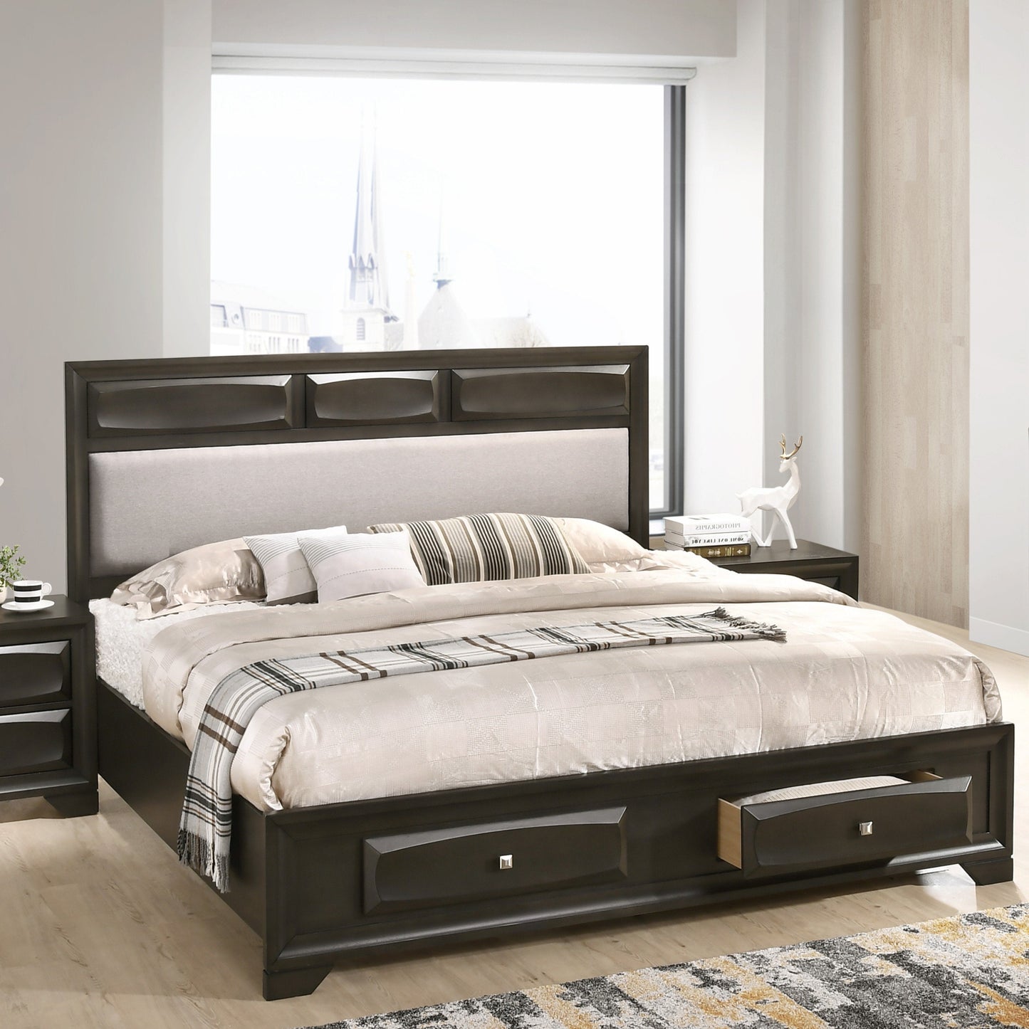 Oakland Antique Gray Finish Wood Storage Platform Bed