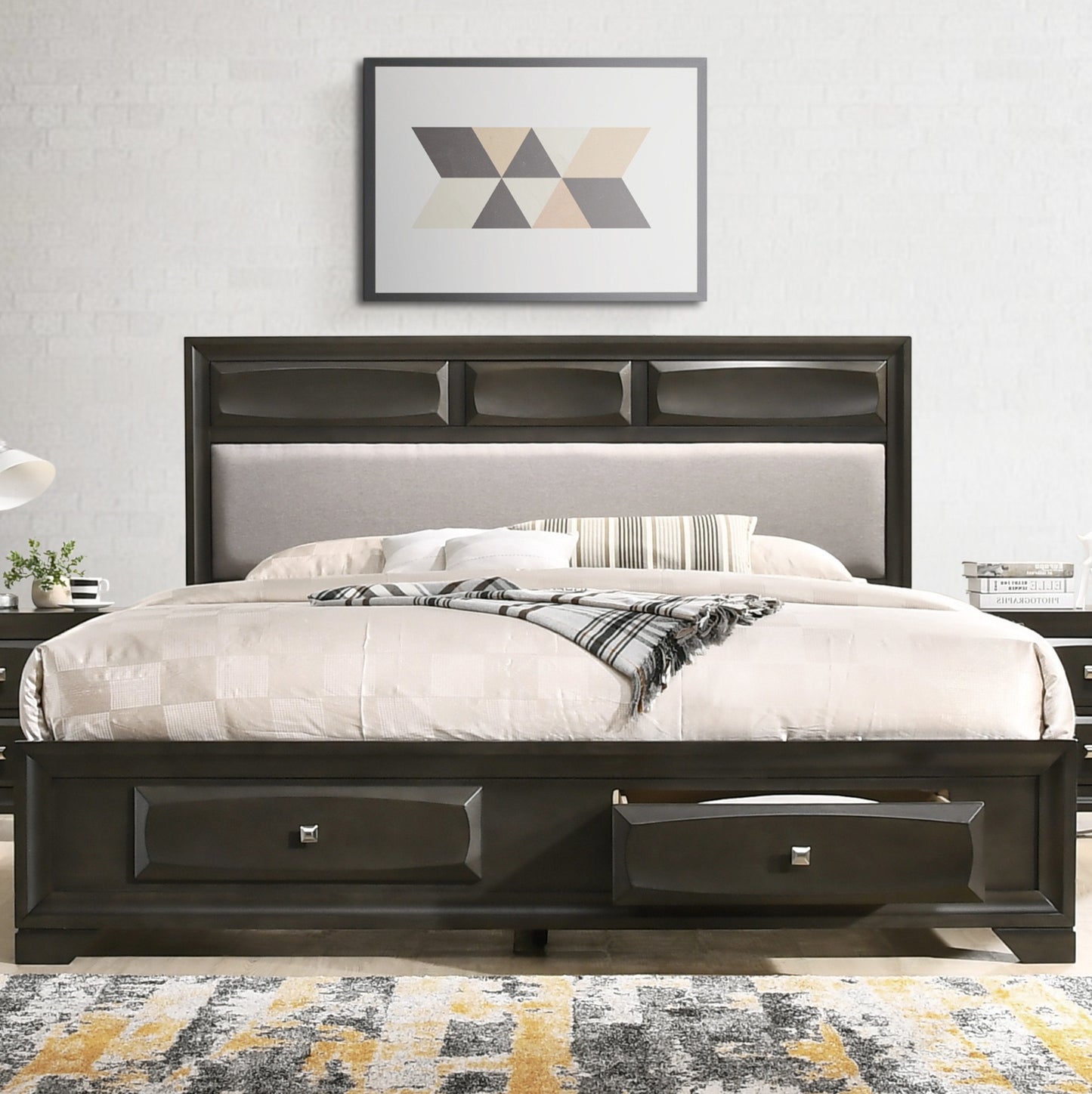 Oakland Antique Gray Finish Wood Storage Platform Bed