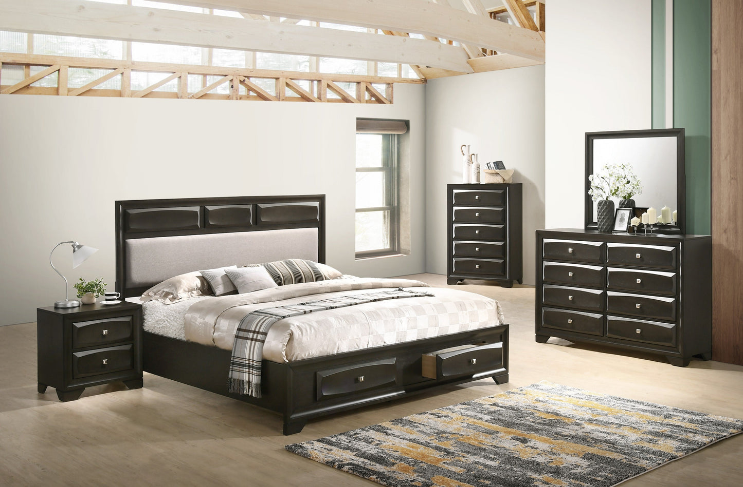 Oakland Antique Gray Finish Wood Storage Platform Bed