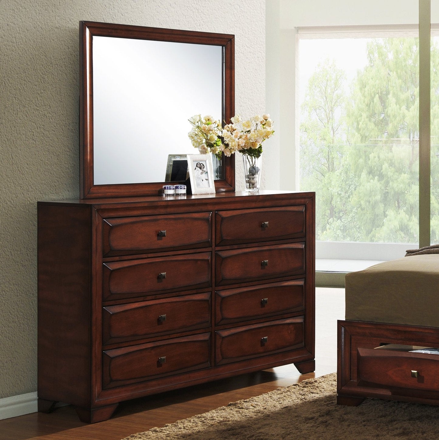 Oakland 139 Antique Oak Finish Wood 8 Drawers Dresser and Mirror