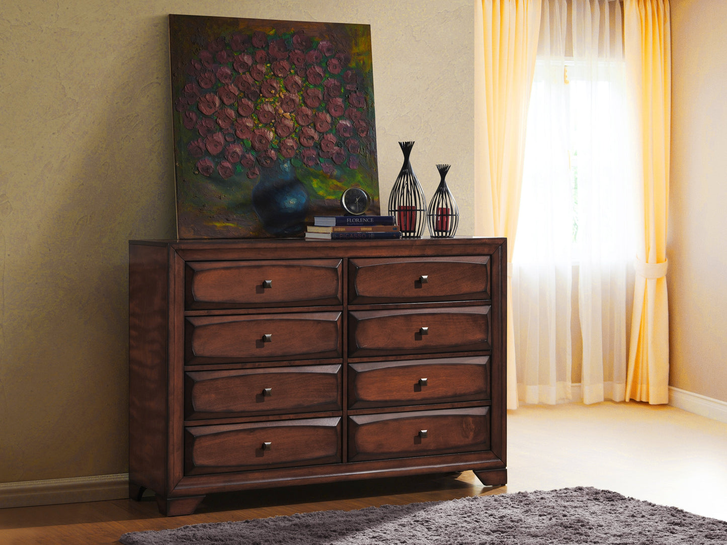 Oakland 139 Antique Oak Finish Wood 8 Drawers Dresser and Mirror